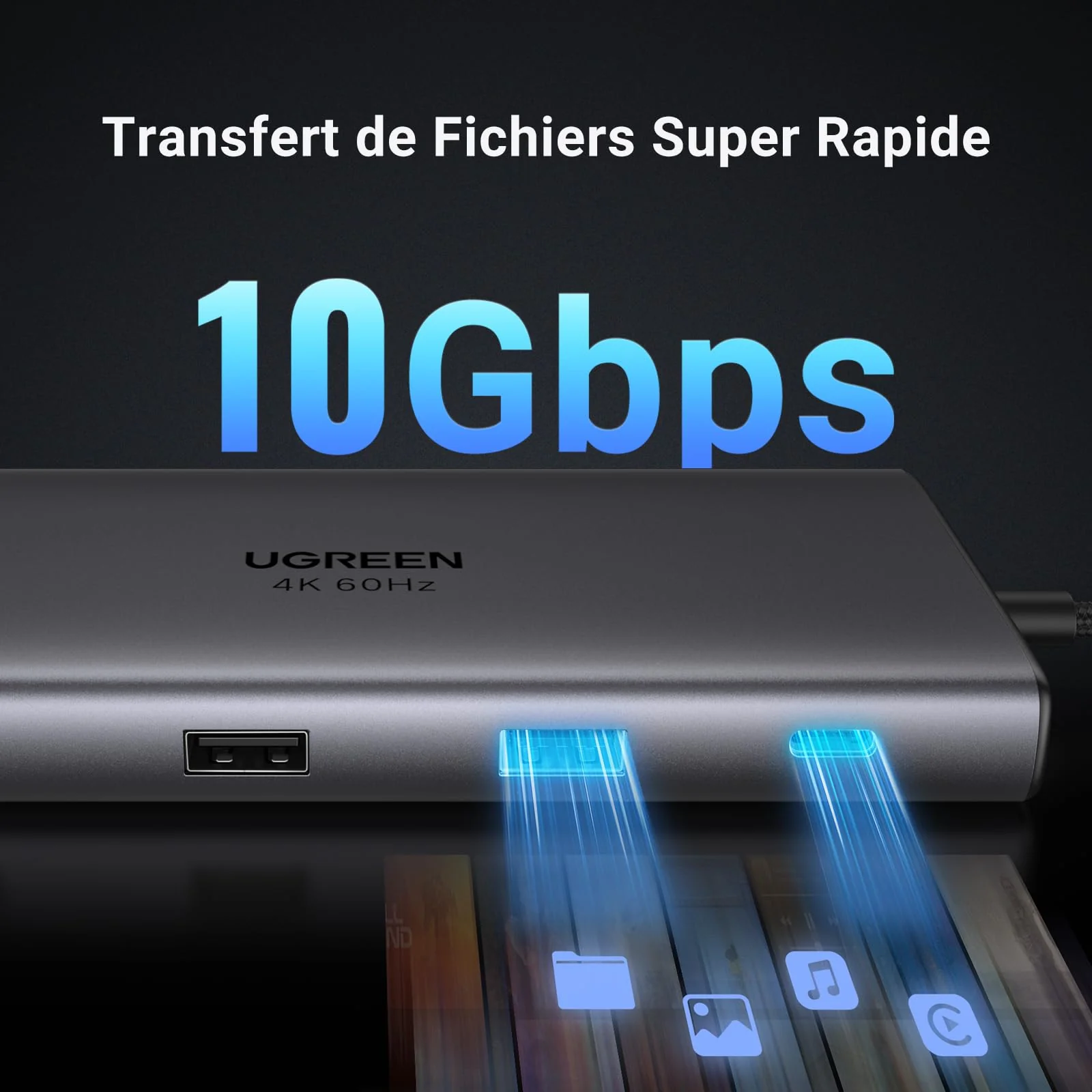 UGREEN Revodok Pro 109 Hub USB C 3.2 10Gbps 4K60Hz HDMI RJ45 Ethernet 9 en 1 Adaptateur USB C - Image 3