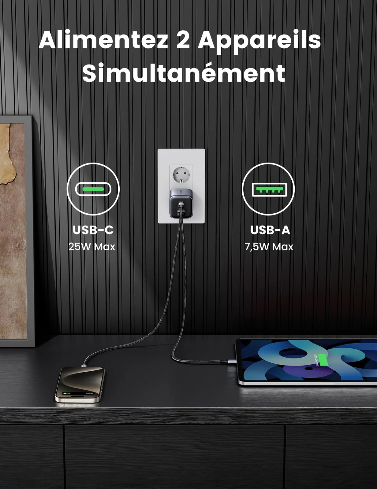 UGREEN Nexode 35W GaN Chargeur USB C Rapide avec Double Prise USB C et USB A - Image 3