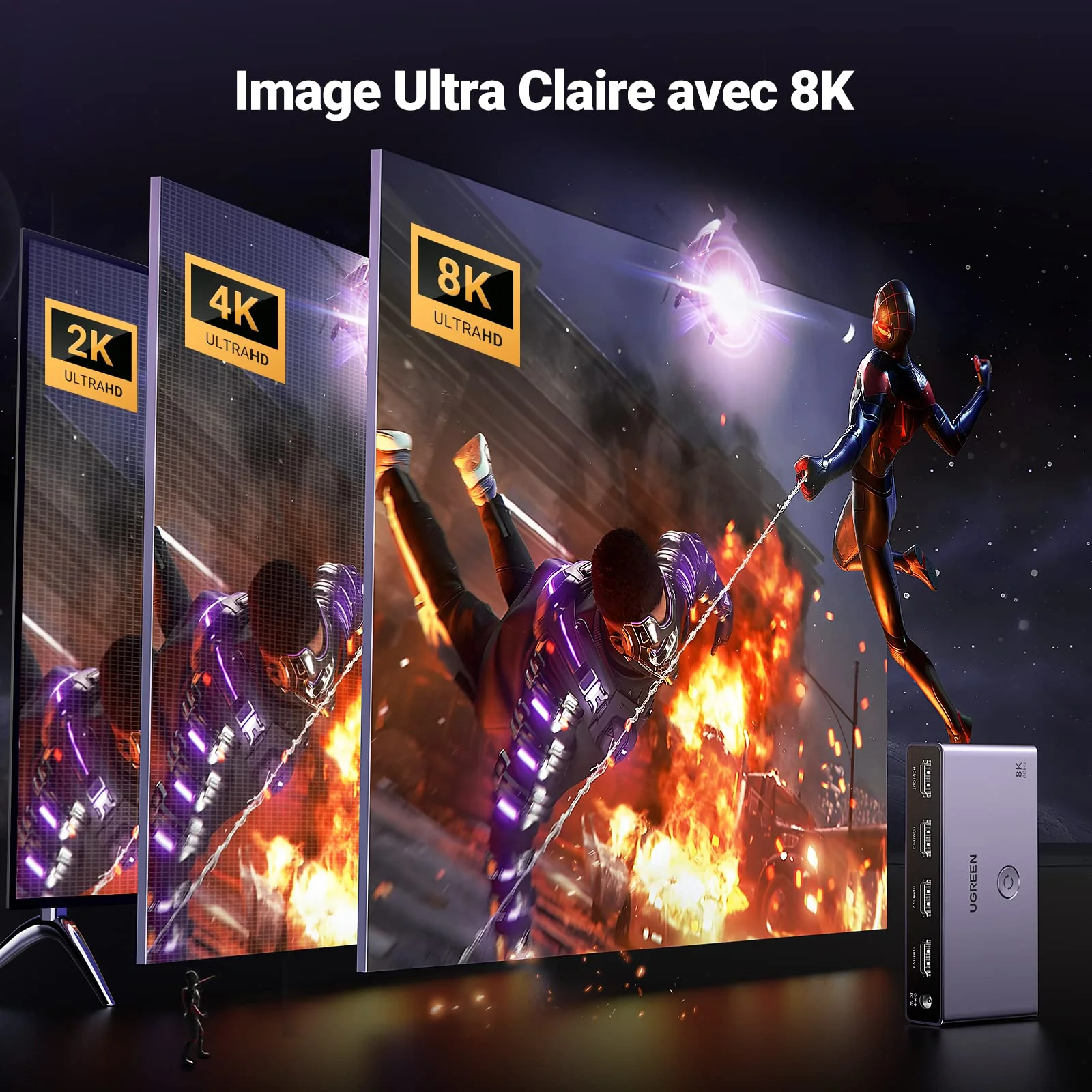 UGREEN Switch HDMI 2.1 8K 60Hz Commutateur HDMI 4K 120Hz 1080P Dolby Vision Atmos HDR 3D Haute Vitesse 48Gbps - Image 4