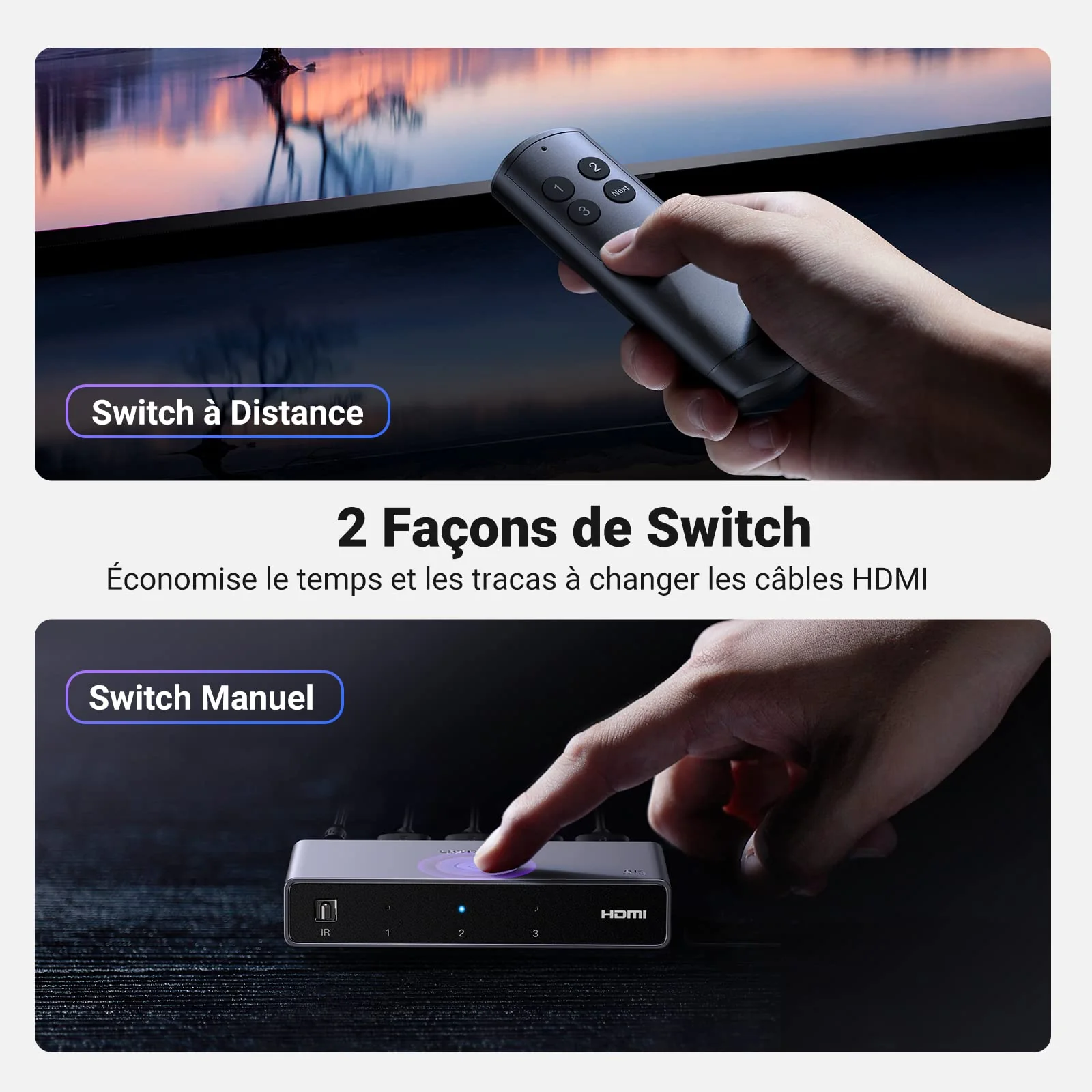 UGREEN Switch HDMI 2.1 8K 60Hz Commutateur HDMI 4K 120Hz 1080P Dolby Vision Atmos HDR 3D Haute Vitesse 48Gbps - Image 7
