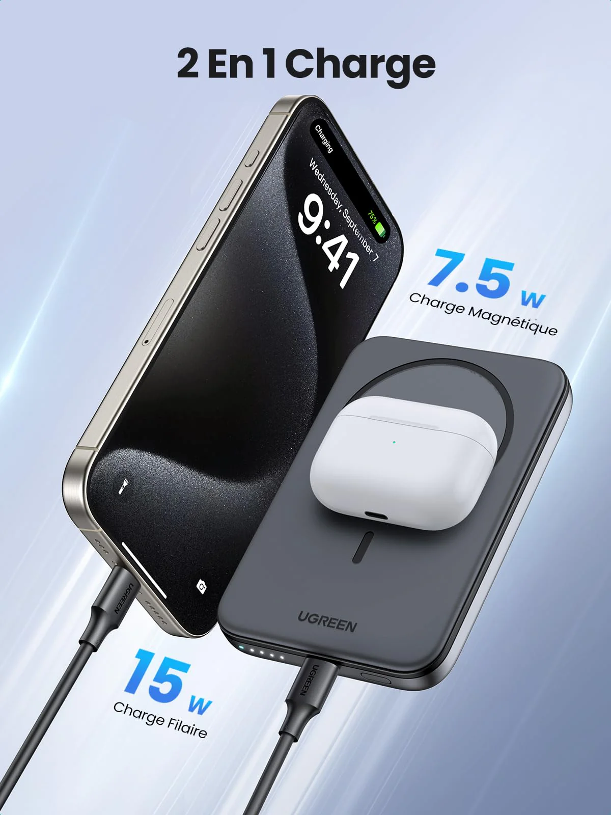 UGREEN Nexode Mini Batterie Externe Magnétique sans Fil 5000mAh 15W MagSafe - Image 5