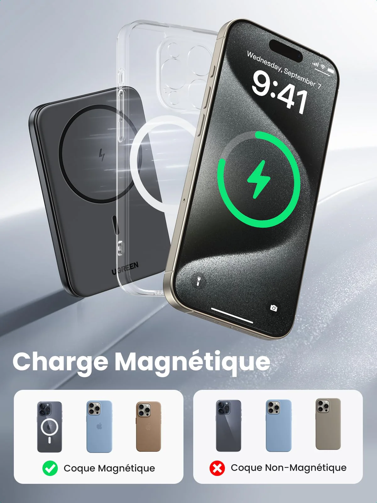 UGREEN Nexode Mini Batterie Externe Magnétique sans Fil 5000mAh 15W MagSafe - Image 6