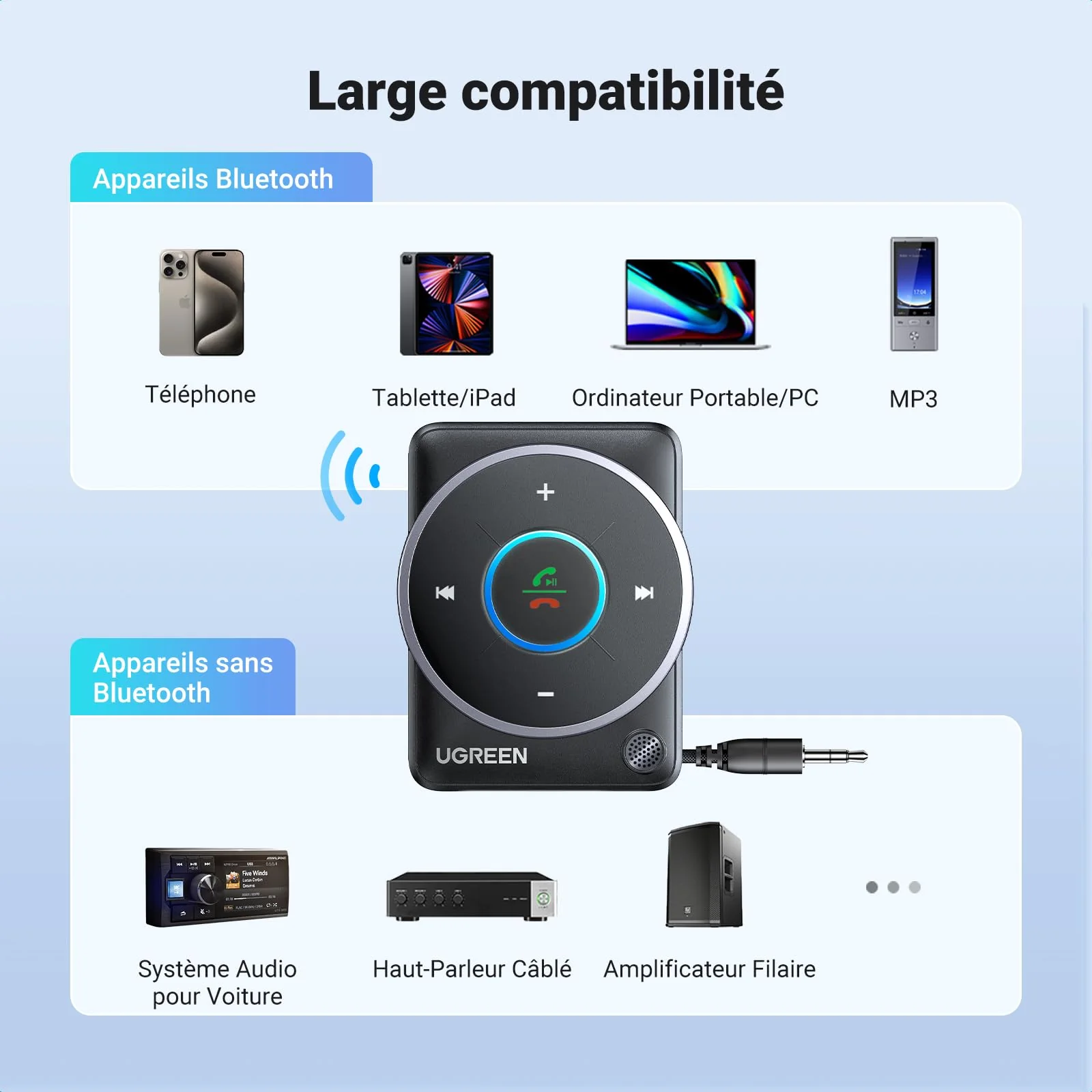 UGREEN Récepteur Bluetooth 5.4 Voiture Adaptateur Bluetooth Jack 3.5mm - Image 6