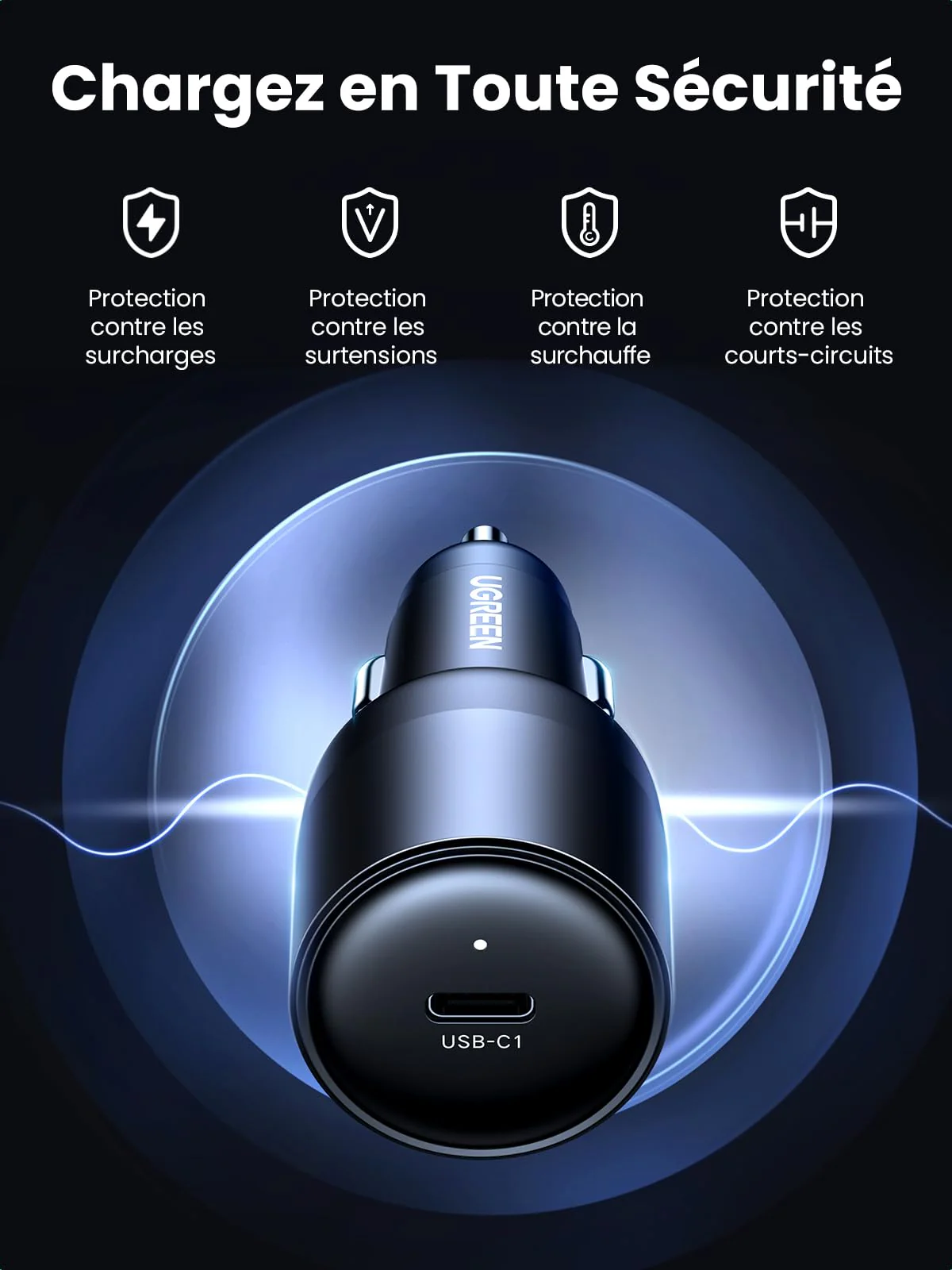 UGREEN 130W Chargeur Allume Cigare USB C GaN PD3.0 QC 4.0 PPS Chargeur Voiture Rapide 4 Ports - Image 4