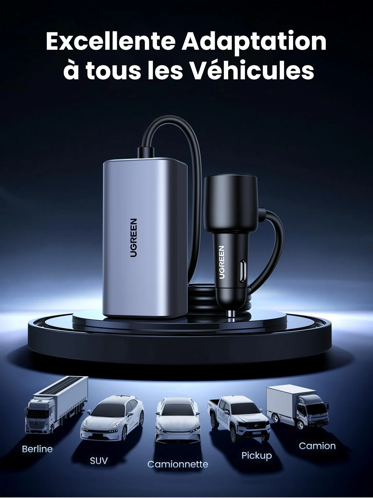 UGREEN 130W Chargeur Allume Cigare USB C GaN PD3.0 QC 4.0 PPS Chargeur Voiture Rapide 4 Ports - Image 8