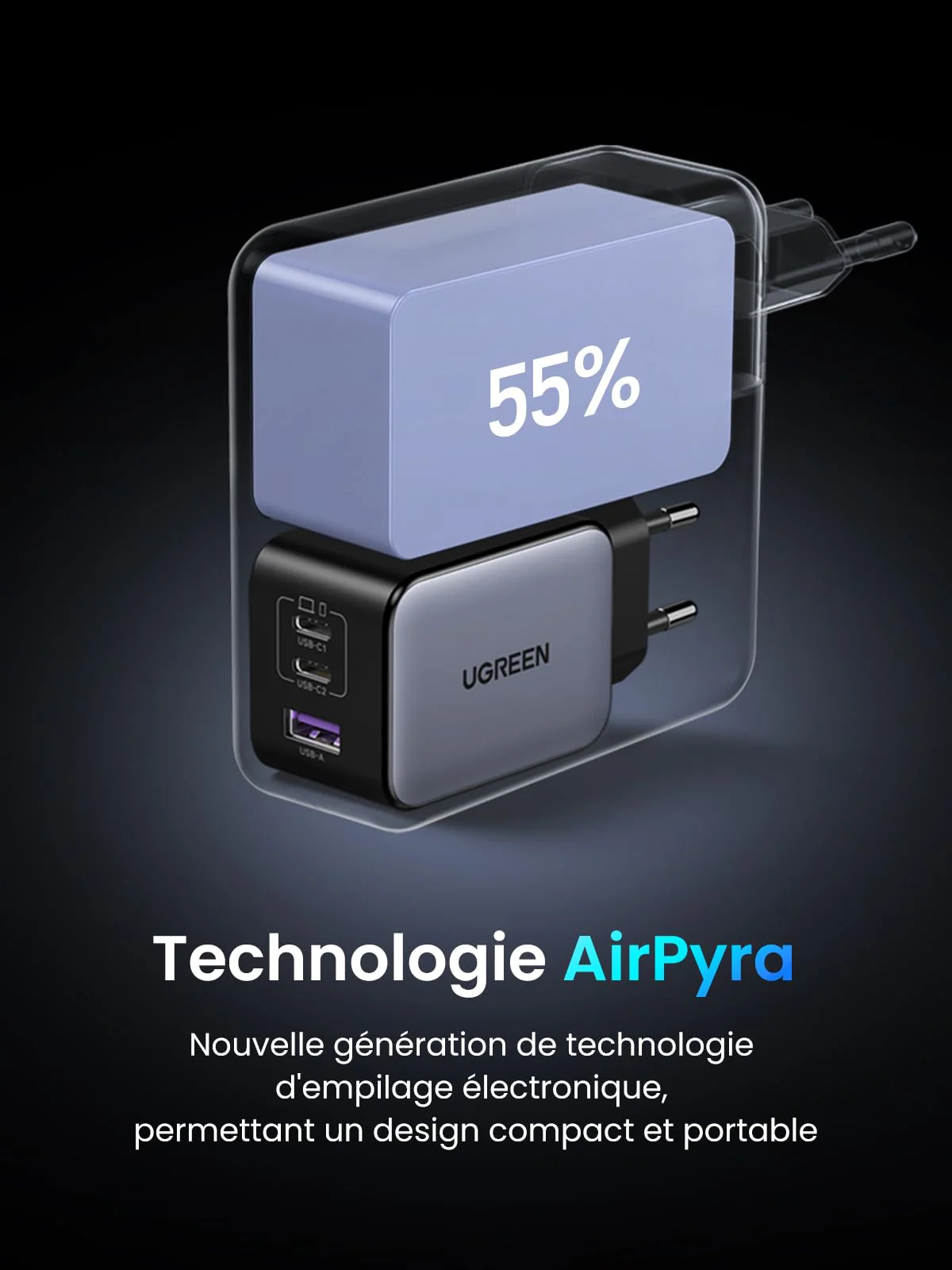 UGREEN Nexode X 65W Chargeur Rapide USB-C à 3 Ports - Image 4