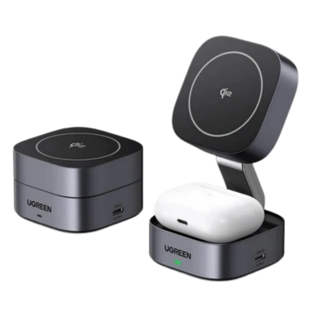 UGREEN MagFlow Chargeur Sans Fil 2-en-1 (Qi2 15W, Compatible MagSafe, Pliable)