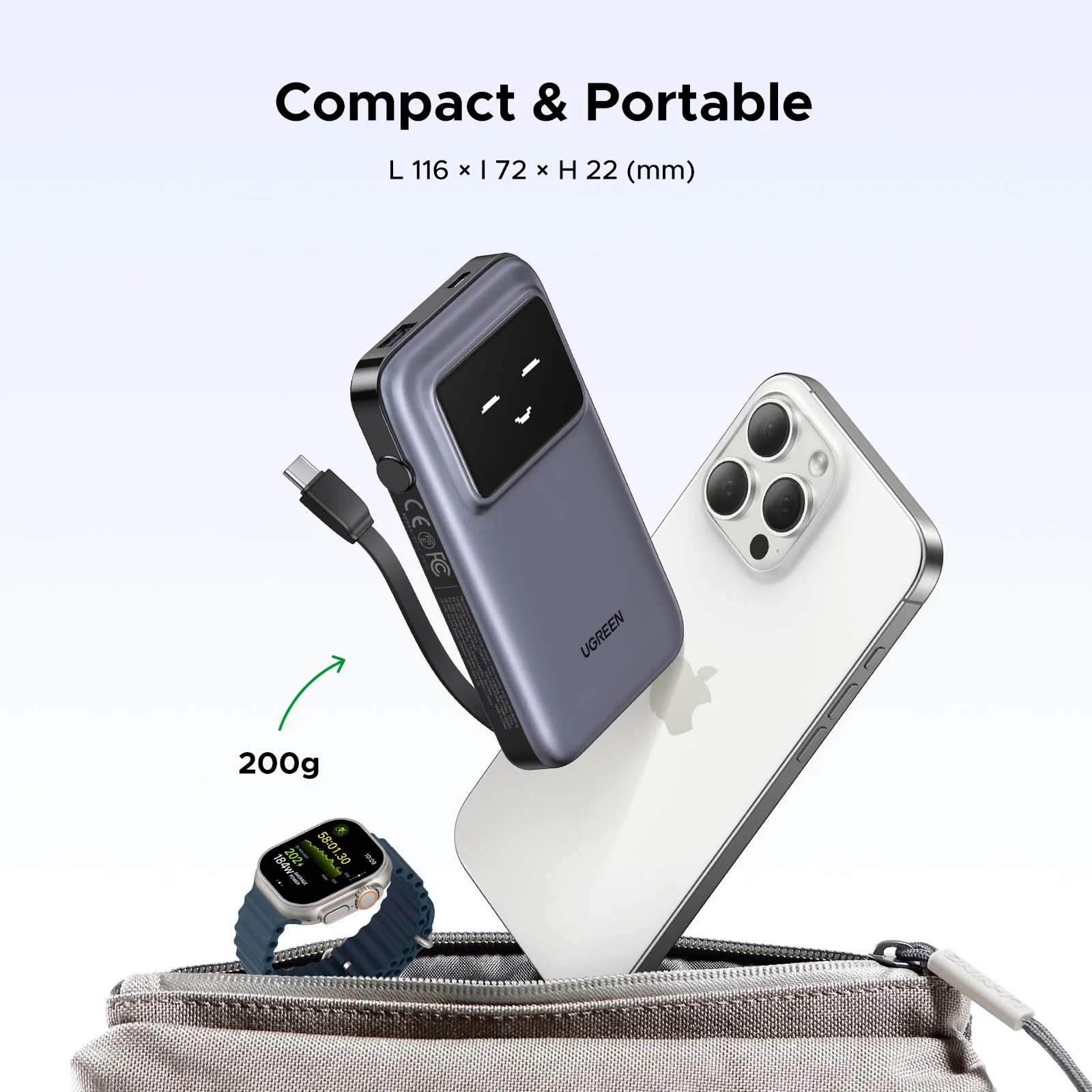 UGREEN Uno Batterie Externe 10000mAh avec Câble USB C PD 30W Emoji Affichage Intelligent - Image 7