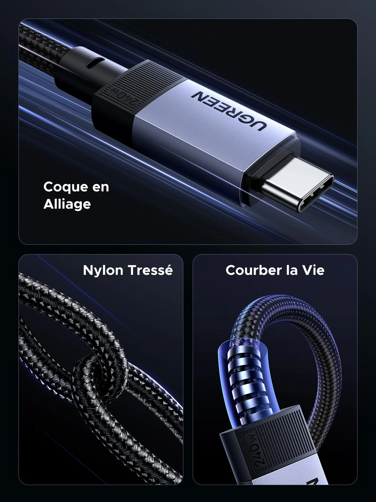 UGREEN 240W 1M Câble USB C PD 3.1 Charge Rapide USB 3.2 Gen2 Vidéo 4K 60Hz Data Sync à 10Gbps Compatible avec MacBook Pro Air M4 Ordinateur Portable iPhone 17 Pro Max Air Galaxy S25 Plus Ultra iPad - Image 7