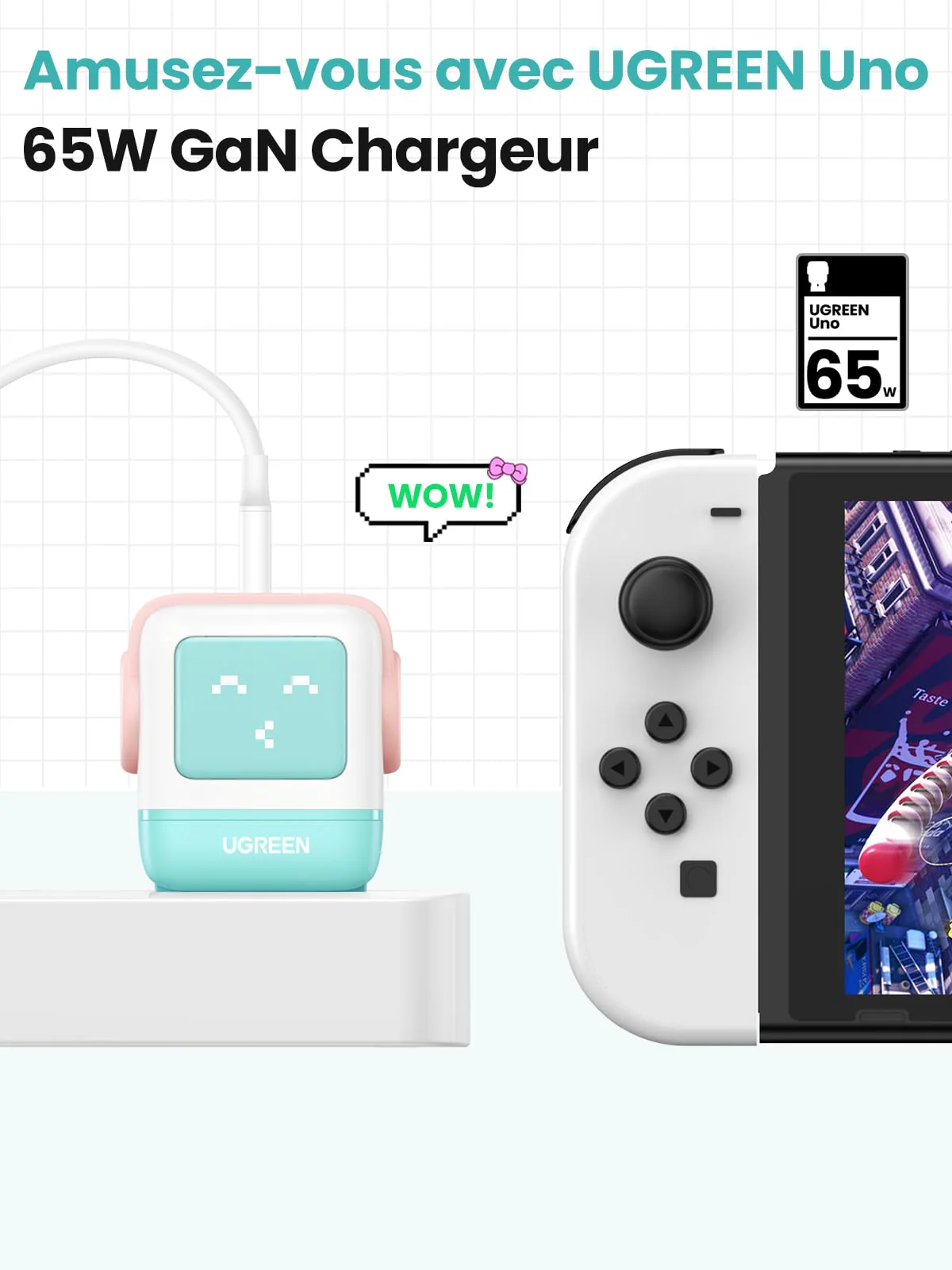 UGREEN Uno Chargeur 65W Chargeur USB C Rapide 3 Ports (Bleu Rosé) - Image 7