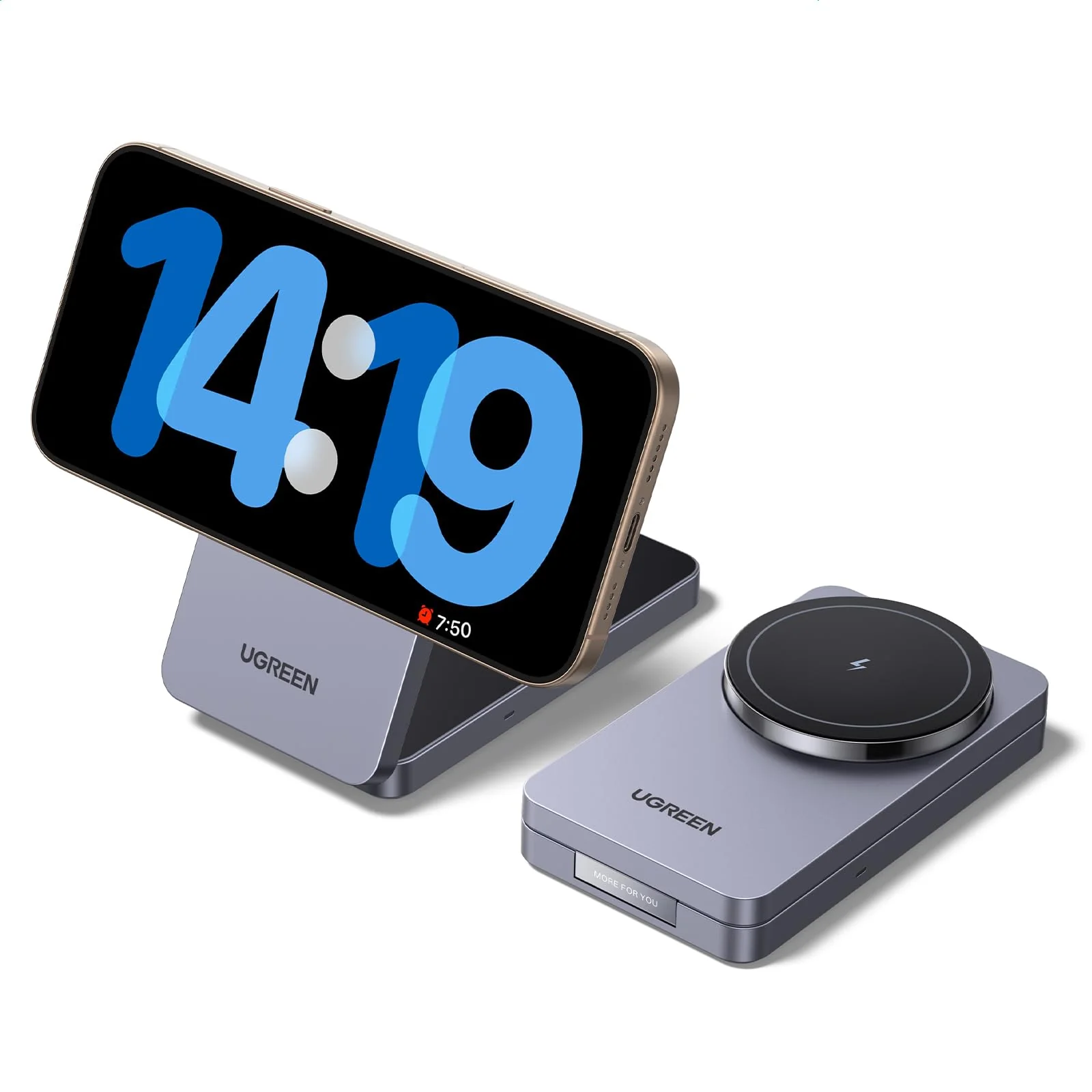 UGREEN MagFlow 2 en 1 Chargeur Induction iPhone Qi Pliable Compatible avec MagSafe