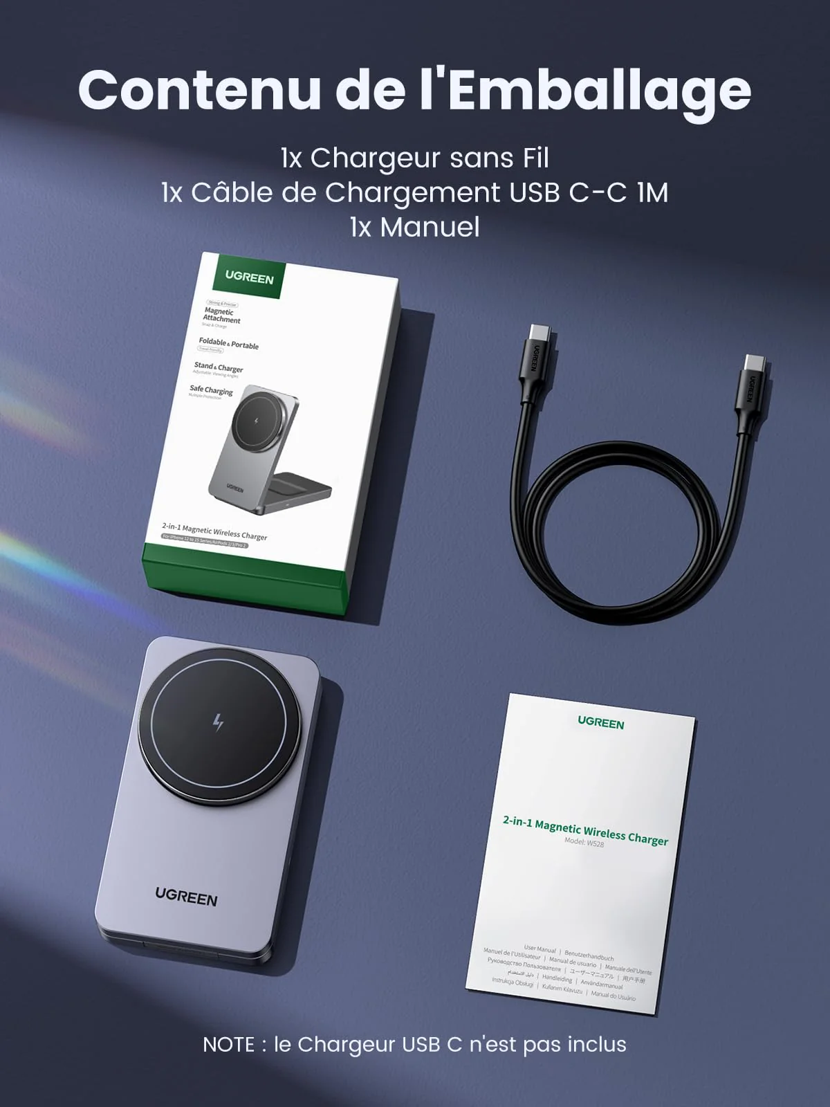 UGREEN MagFlow 2 en 1 Chargeur Induction iPhone Qi Pliable Compatible avec MagSafe - Image 9