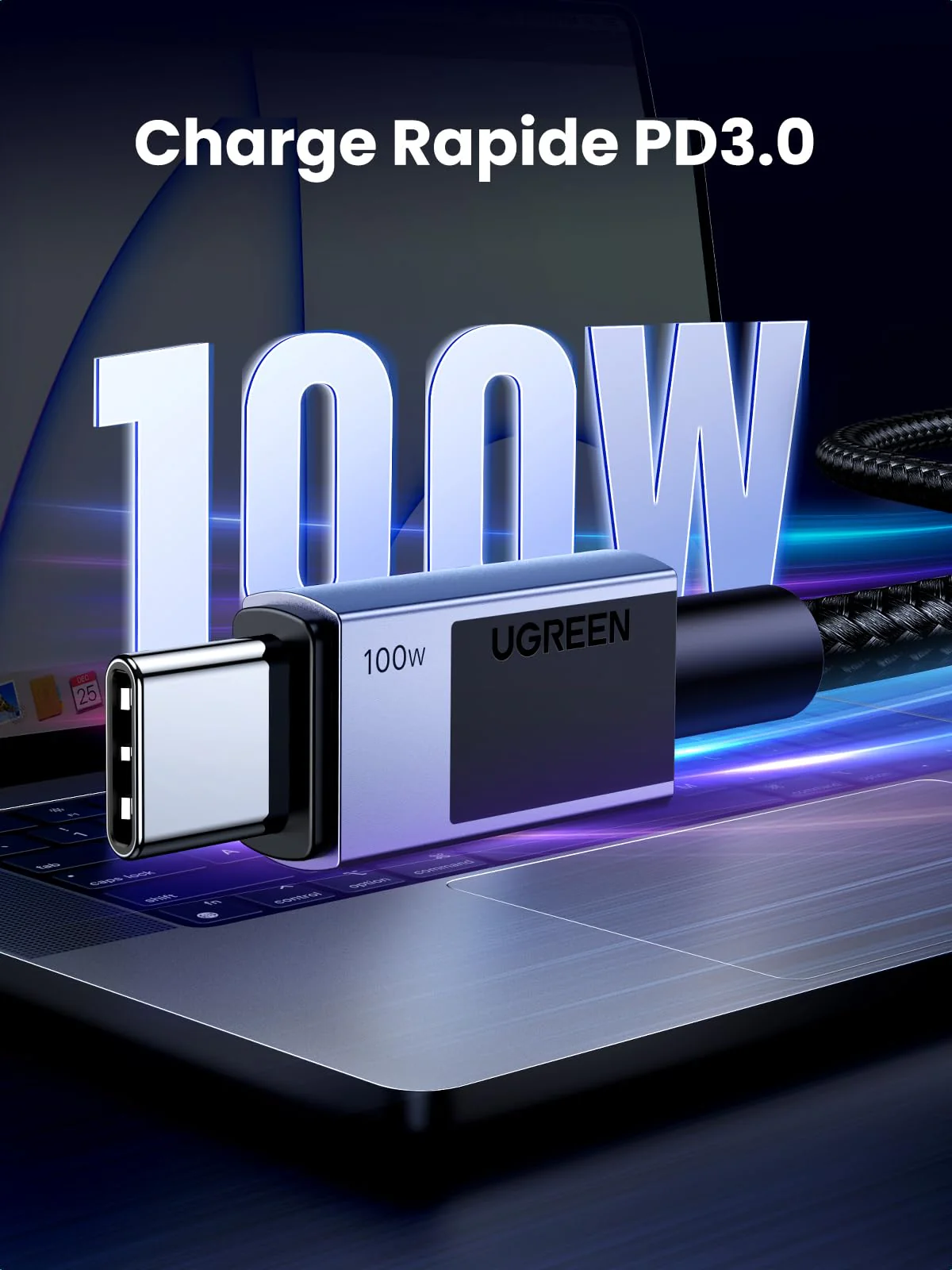 UGREEN Câble USB C PD 100W 20V 5A Charge Rapide QC 4.0 Chargeur Type C Nylon Tressé (2M) - Image 2