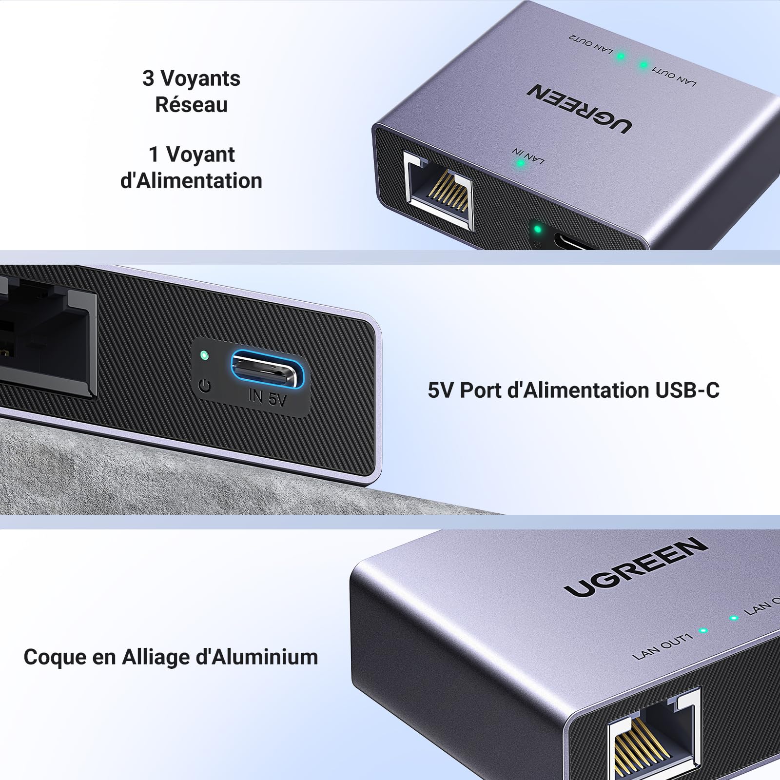 UGREEN Switch Ethernet 2 Port Switch RJ45 1000 Mbps Ethernet Splitter Network Switch - Image 5