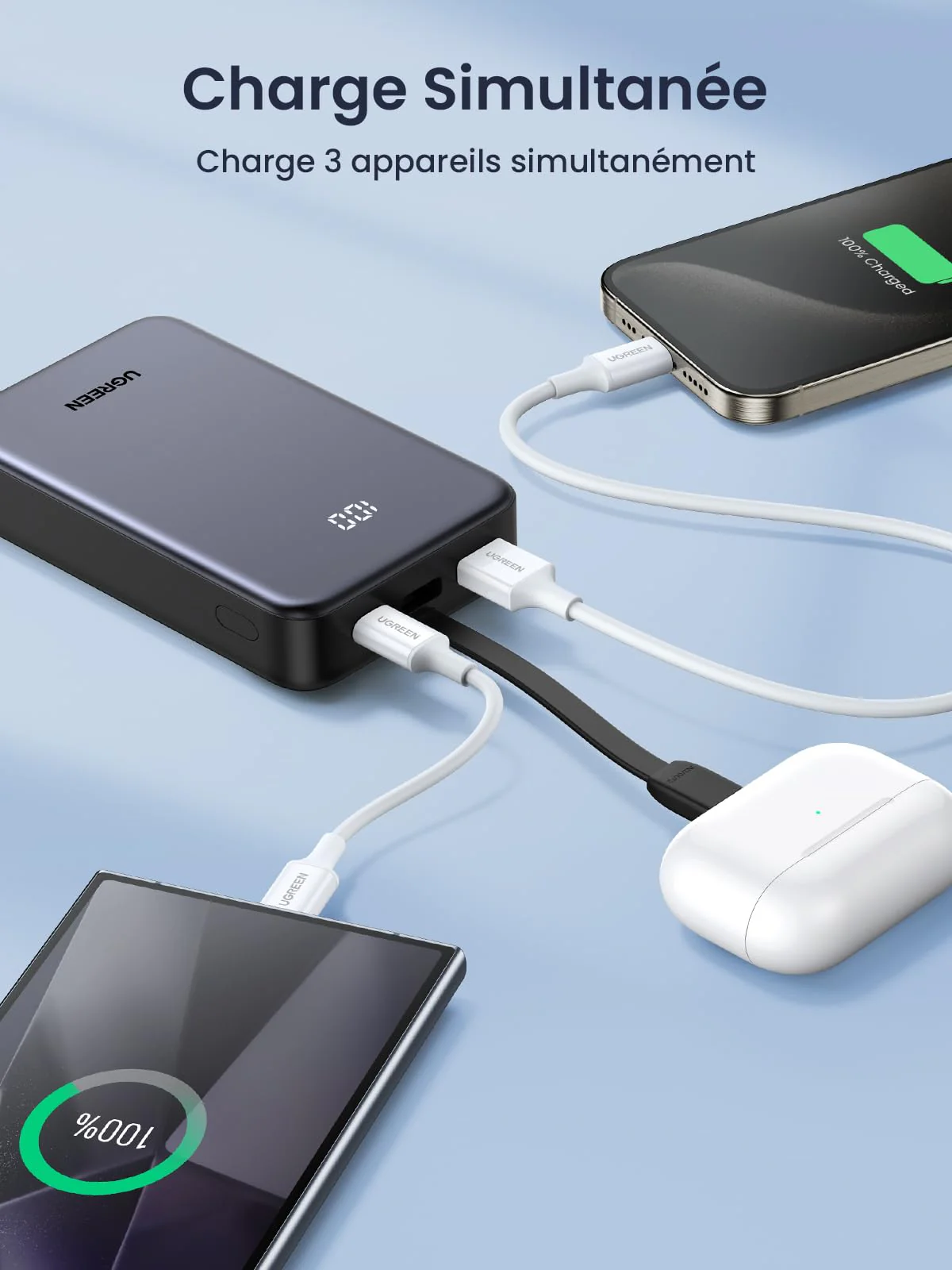 UGREEN Batterie Externe 20000mAh 22.5Wavec Câble USB C Intégré - Image 5