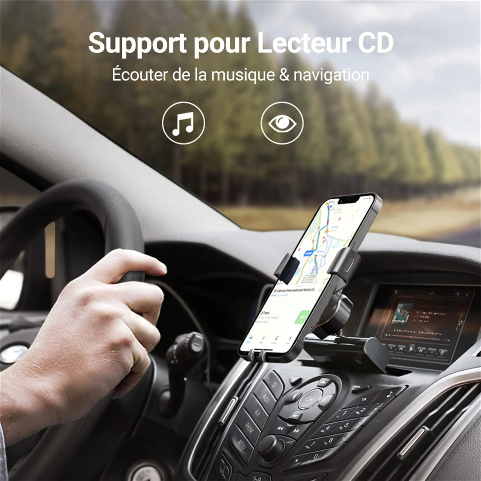 UGREEN Support Téléphone Voiture à Fente CD en Aluminium Porte Portable - Image 3