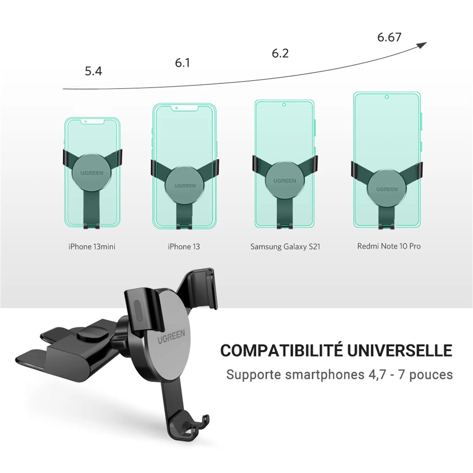 UGREEN Support Téléphone Voiture à Fente CD en Aluminium Porte Portable - Image 6