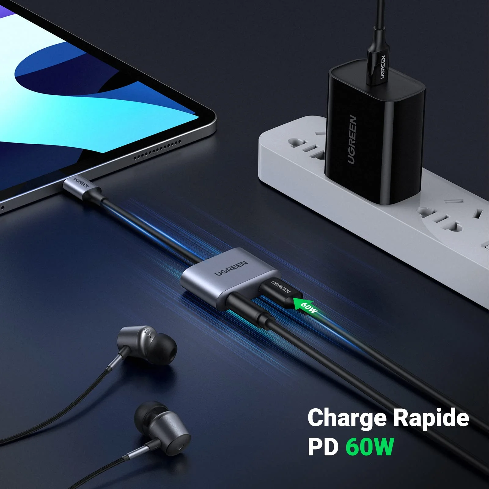 UGREEN 2 en 1 Adaptateur USB C vers Jack 3.5mm Supporte Audio et Charge Rapide 60W PD - Image 3