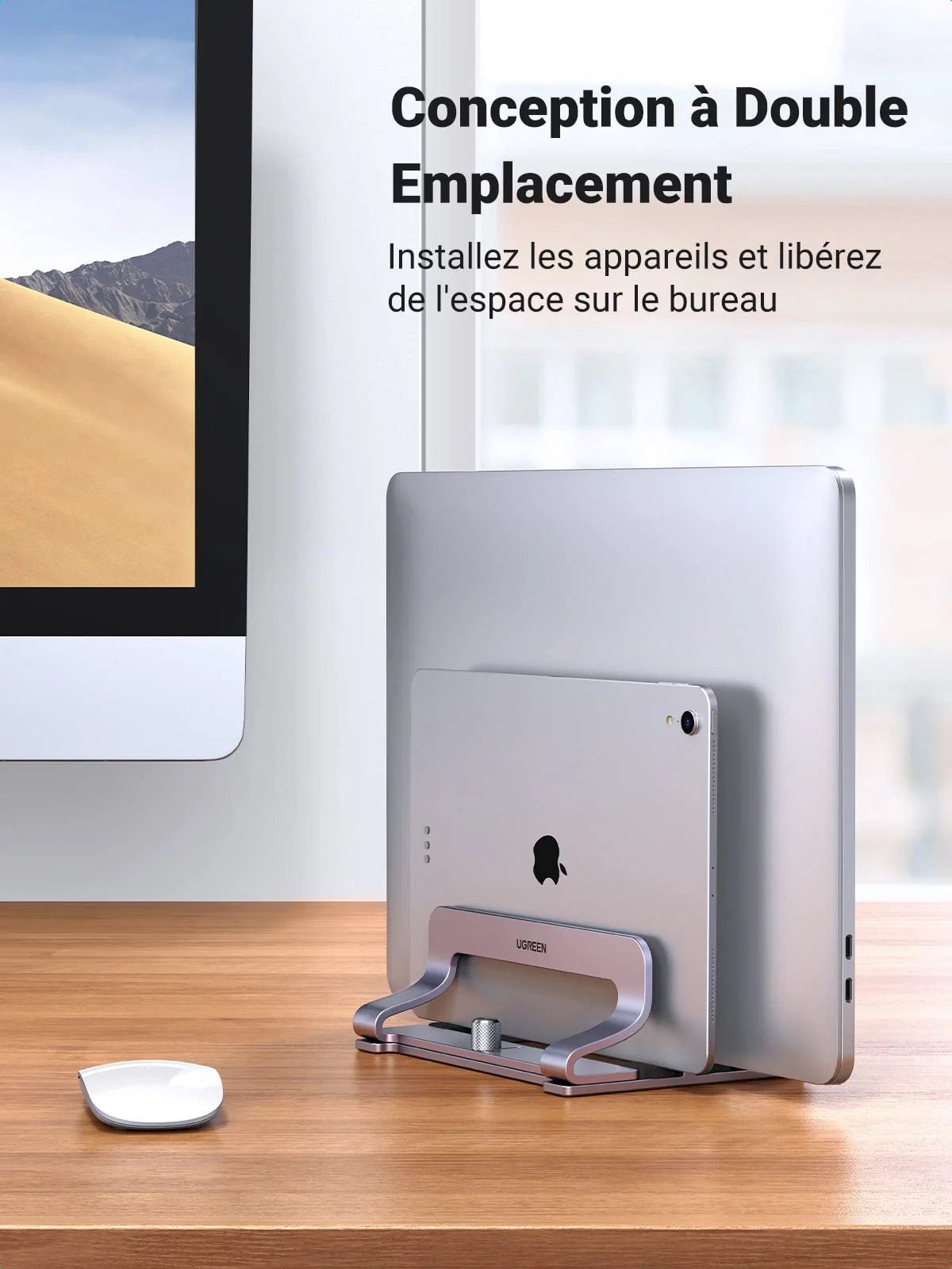 UGREEN 2 en 1 Support Ordinateur Portable Vertical Laptop Stand en Aluminium Double Porte PC Portable Bureau - Image 2