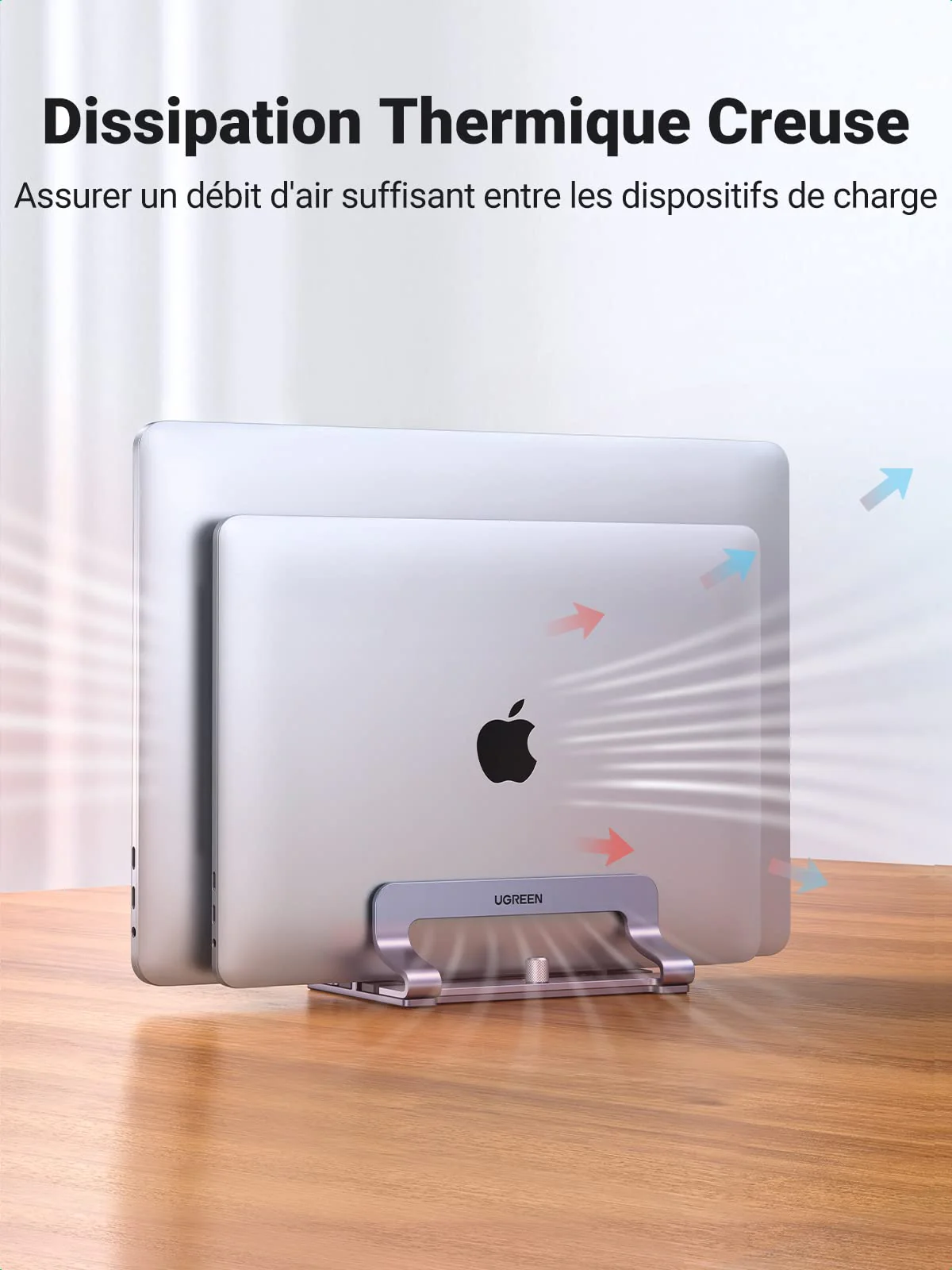 UGREEN 2 en 1 Support Ordinateur Portable Vertical Laptop Stand en Aluminium Double Porte PC Portable Bureau - Image 3