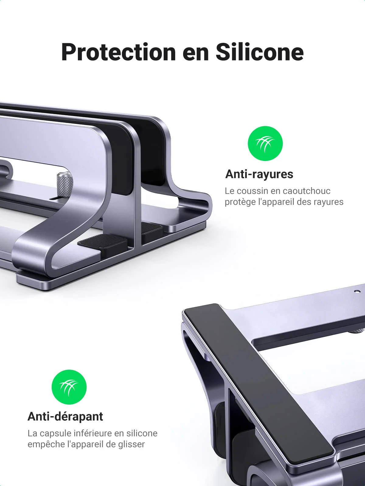 UGREEN 2 en 1 Support Ordinateur Portable Vertical Laptop Stand en Aluminium Double Porte PC Portable Bureau - Image 6