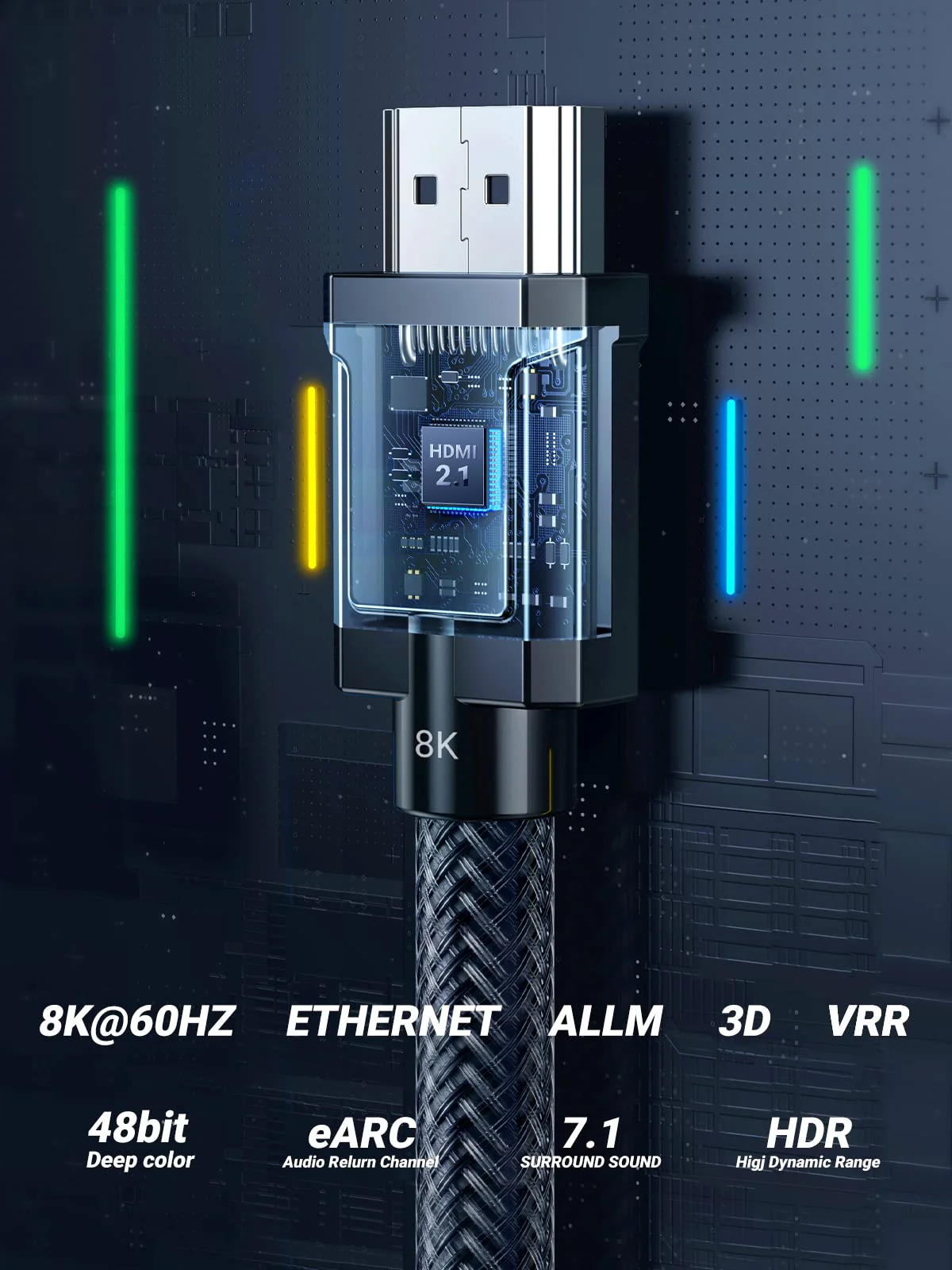 UGREEN Cable HDMI 2.1 8K 60Hz 4K 120Hz High Speed 48 Gbps par Ethernet (2M) - Image 2