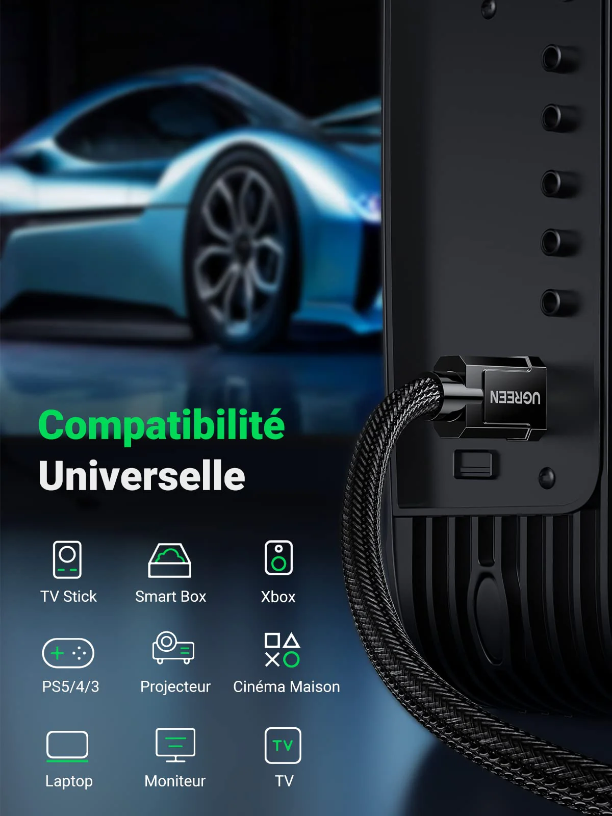 UGREEN Cable HDMI 2.1 8K 60Hz 4K 120Hz High Speed 48 Gbps par Ethernet (2M) - Image 7