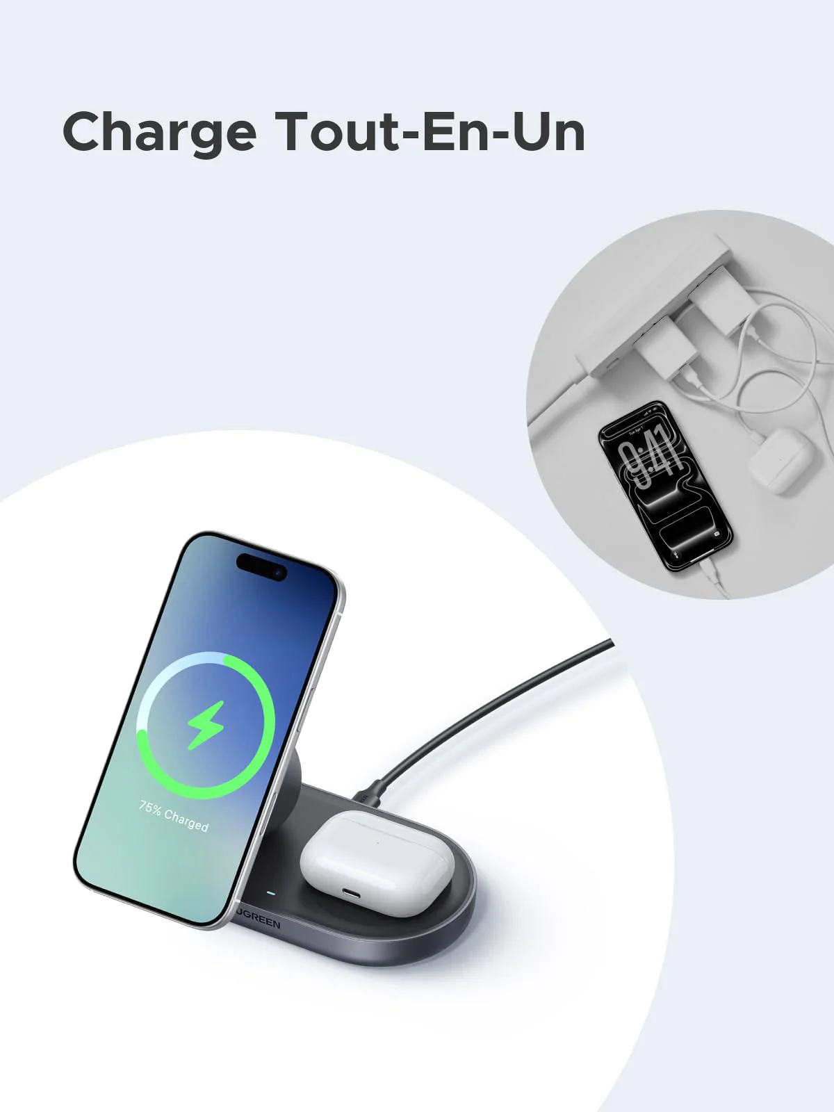 UGREEN MagFlow Qi2 15W Chargeur Induction iPhone 2 en 1 Certifié Ergonomique Compatible avec MagSafe iPhone 17 16 15 14 13 12 Air Plus Pro Max AirPods 4 3 Pro 3 2 1 Chargeur sans Fil Magnétique - Image 8