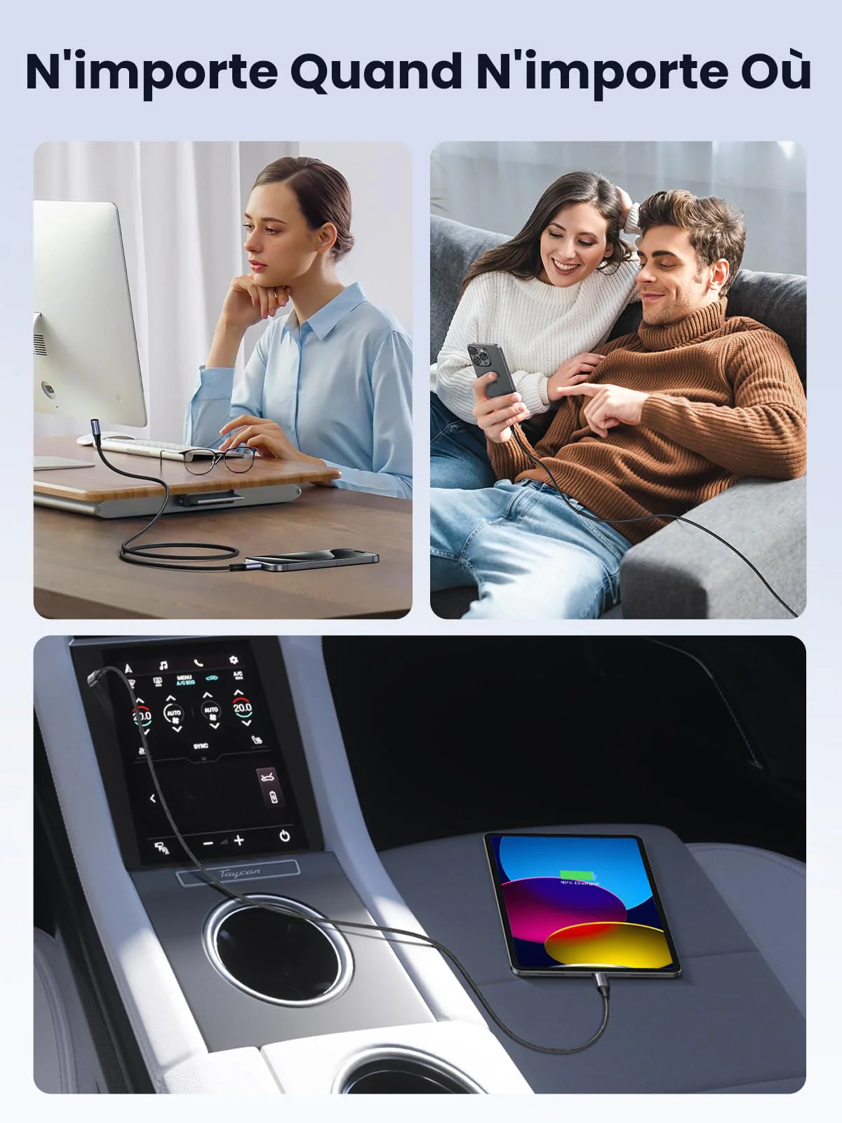 UGREEN Câble 240W USB C vers USB C PD 3.1 USB C Charge Ultra Rapide Nylon Tressé (2M) - Image 8