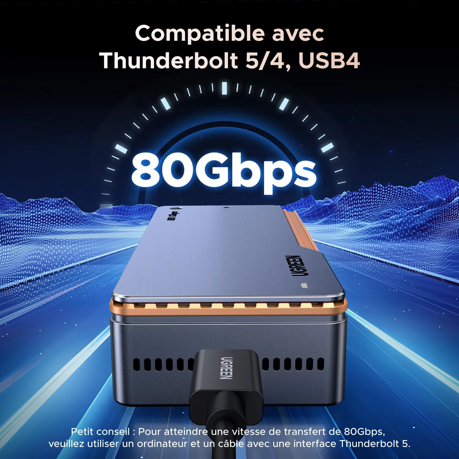 UGREEN Boîtier M.2 NVMe SSD USB4 80Gbps Compatible Thunderbolt 5/4 - Image 2