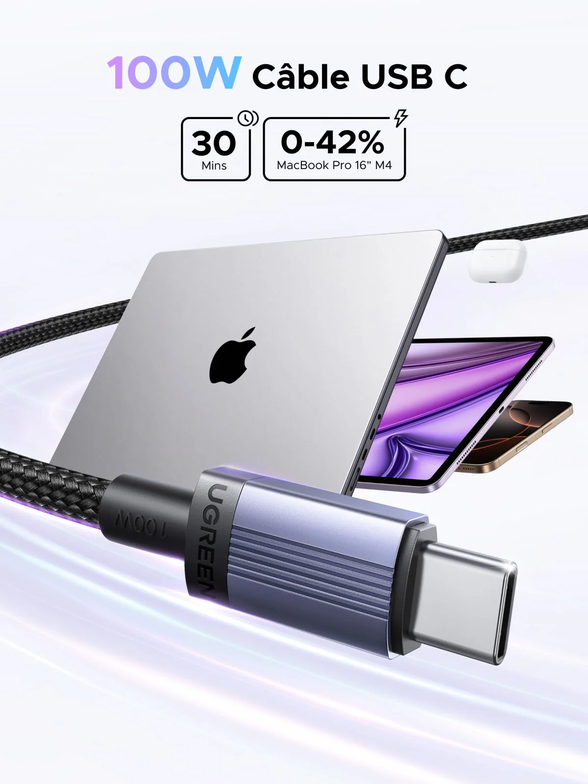 UGREEN Câble USB-C PD 100W Charge et Transfert Rapide - Image 2