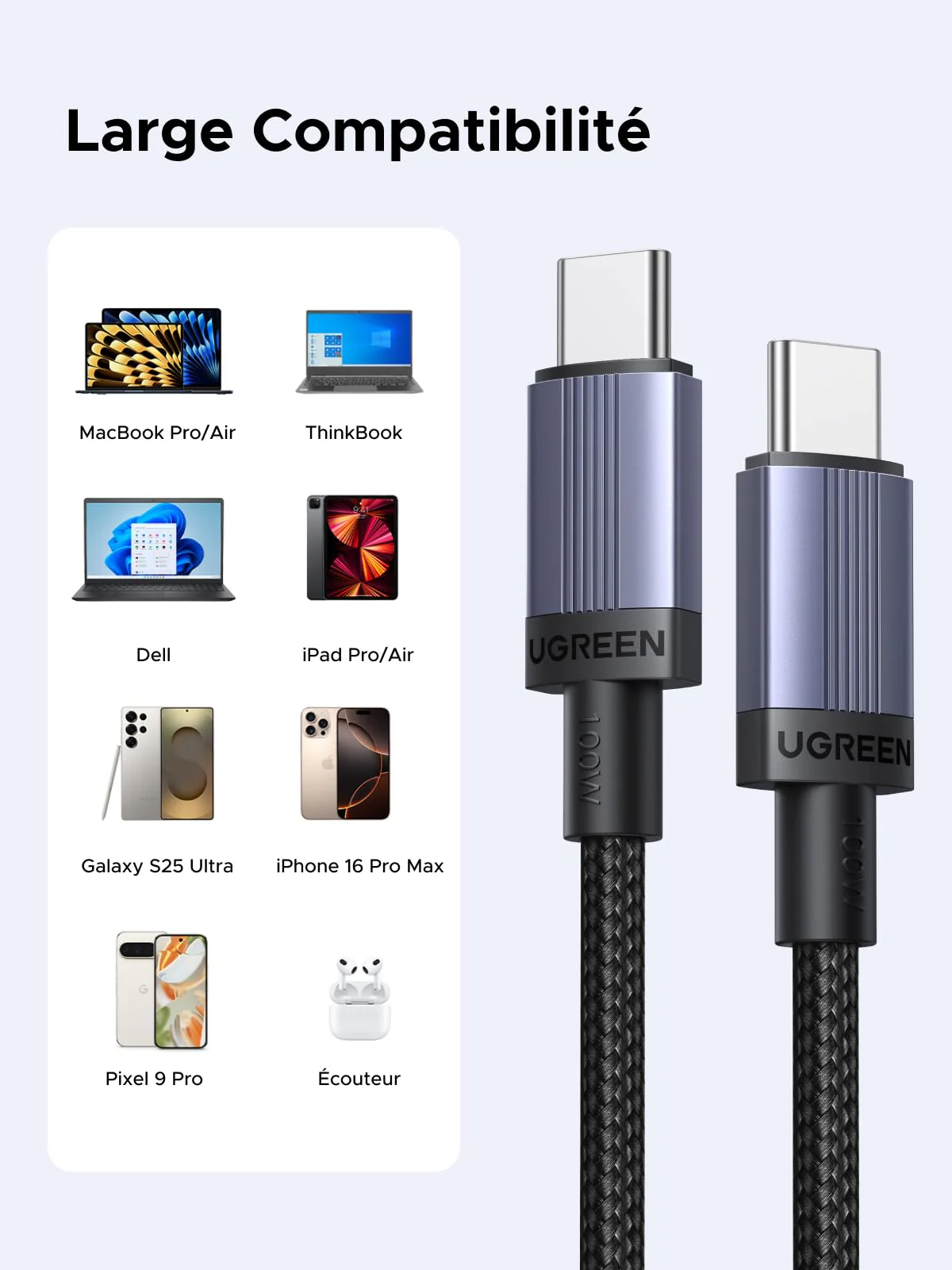 UGREEN Câble USB-C PD 100W Charge et Transfert Rapide - Image 4