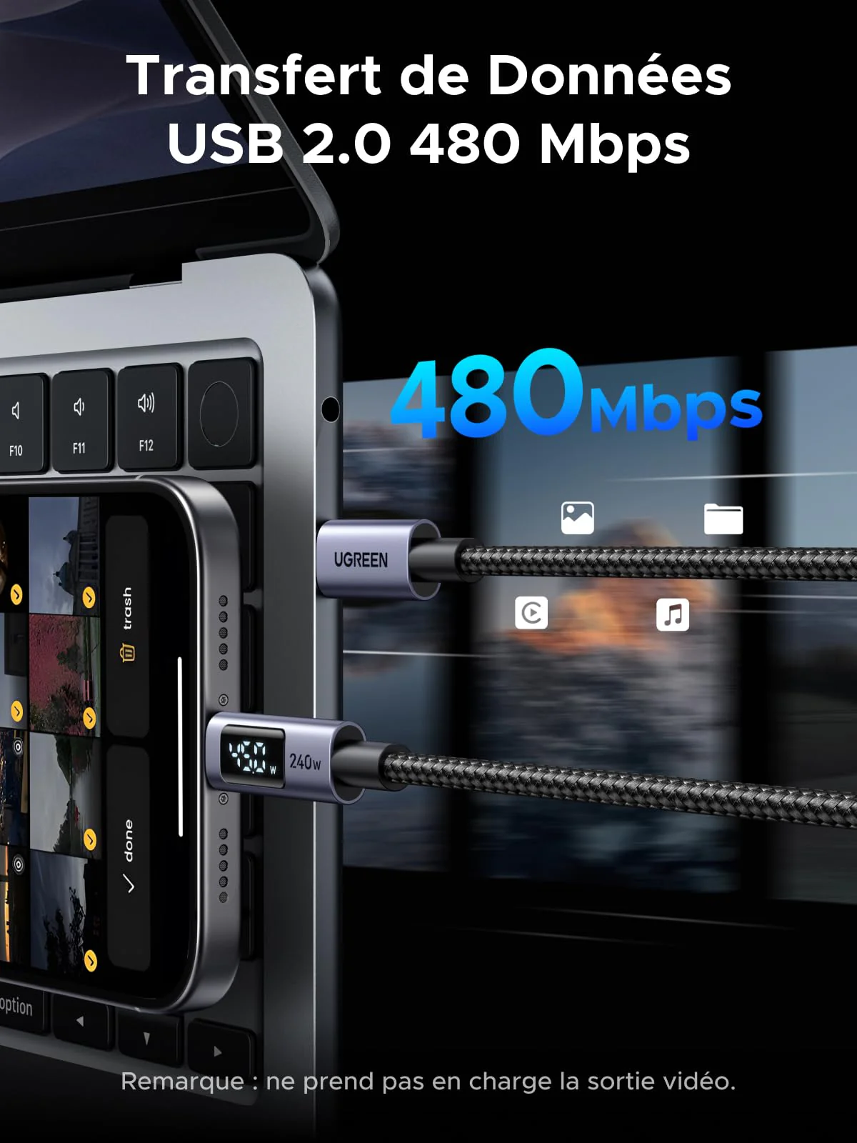 UGREEN Câble USB-C vers USB-C avec Écran LCD (PD 3.1 240W, 2 m) - Image 7