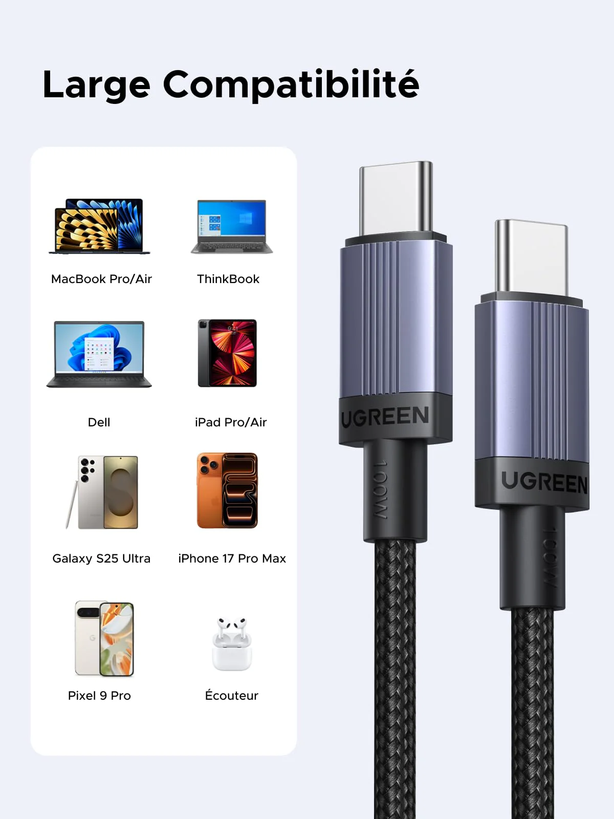 UGREEN Câble USB-C vers USB-C (PD 100 W, 1 m) - Image 4