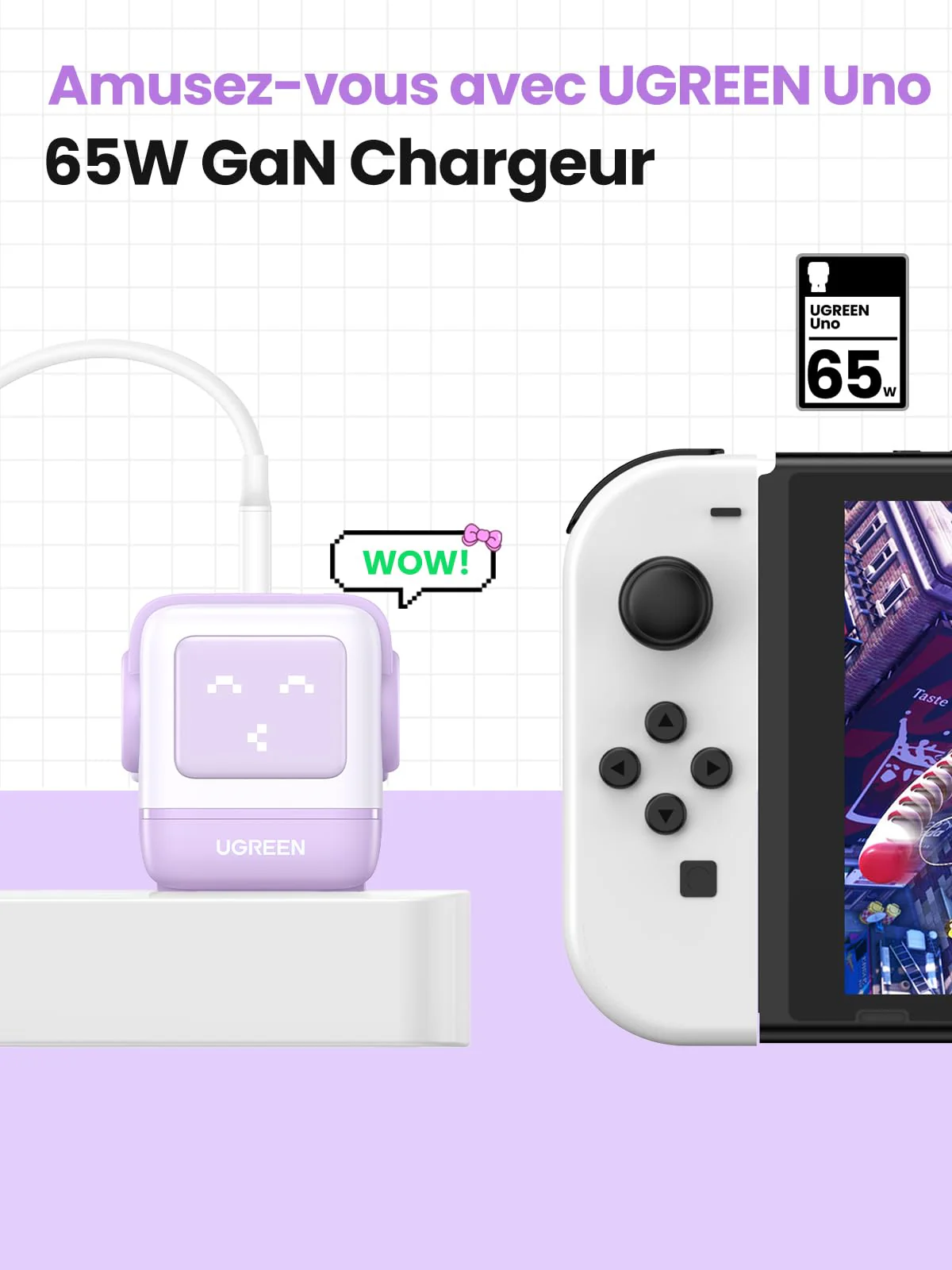 UGREEN Uno Chargeur 65W USB C Rapide 3 Ports (Violet) - Image 8