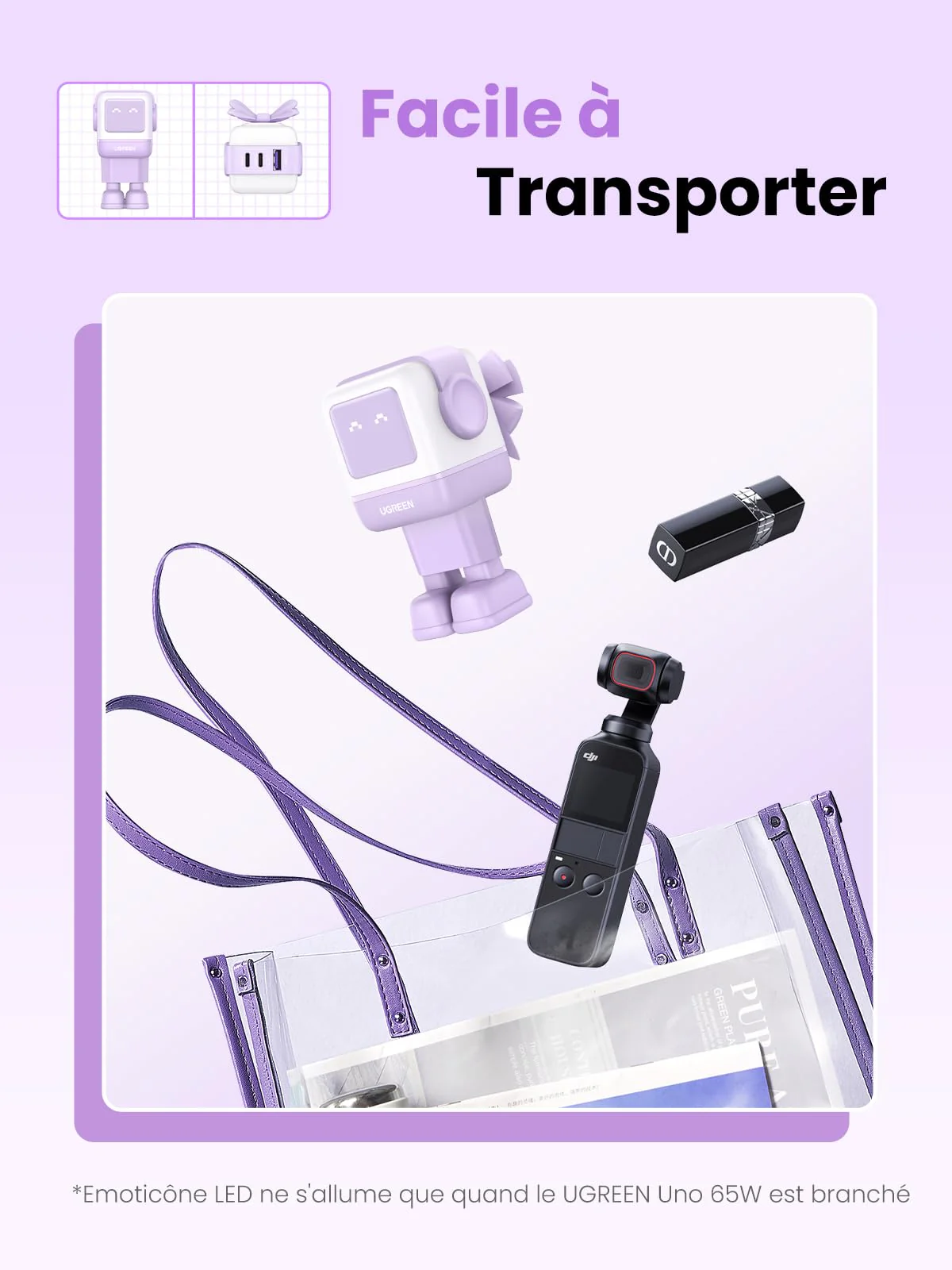 UGREEN Uno Chargeur 65W USB C Rapide 3 Ports (Violet) - Image 9