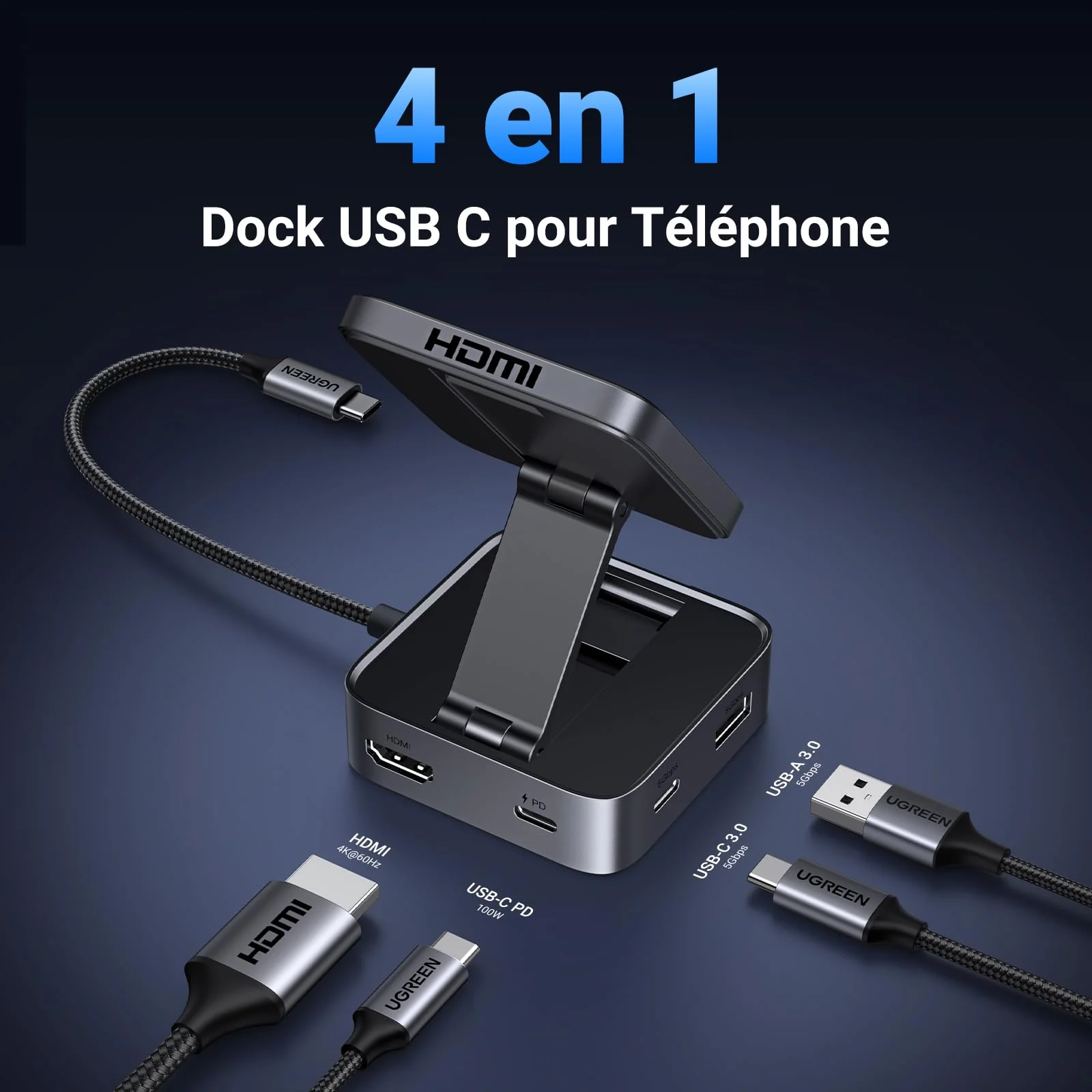 UGREEN Hub USB-C Magnétique Pliable 5Gbps PD 100W - Image 2