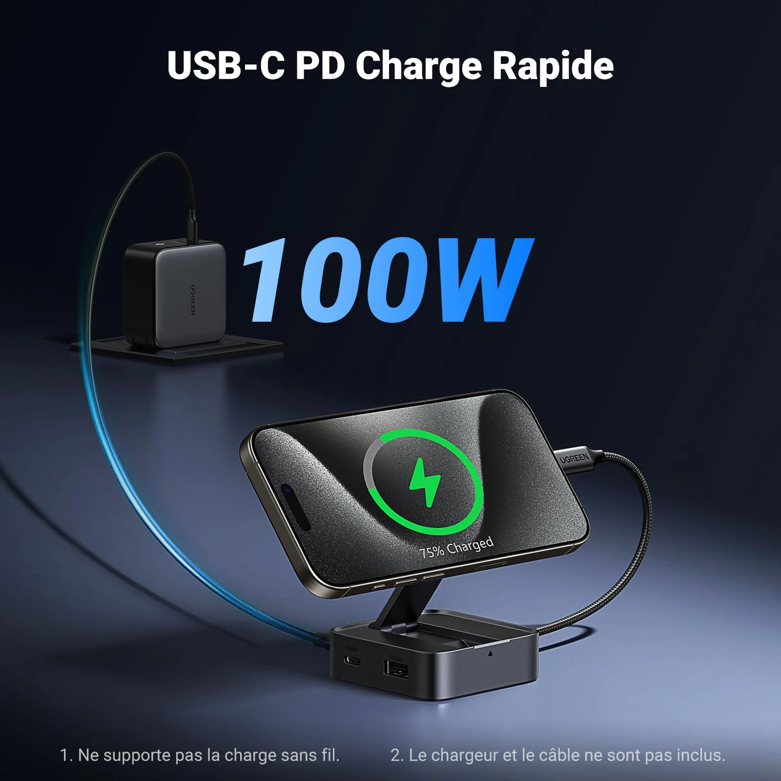 UGREEN Hub USB-C Magnétique Pliable 5Gbps PD 100W - Image 6
