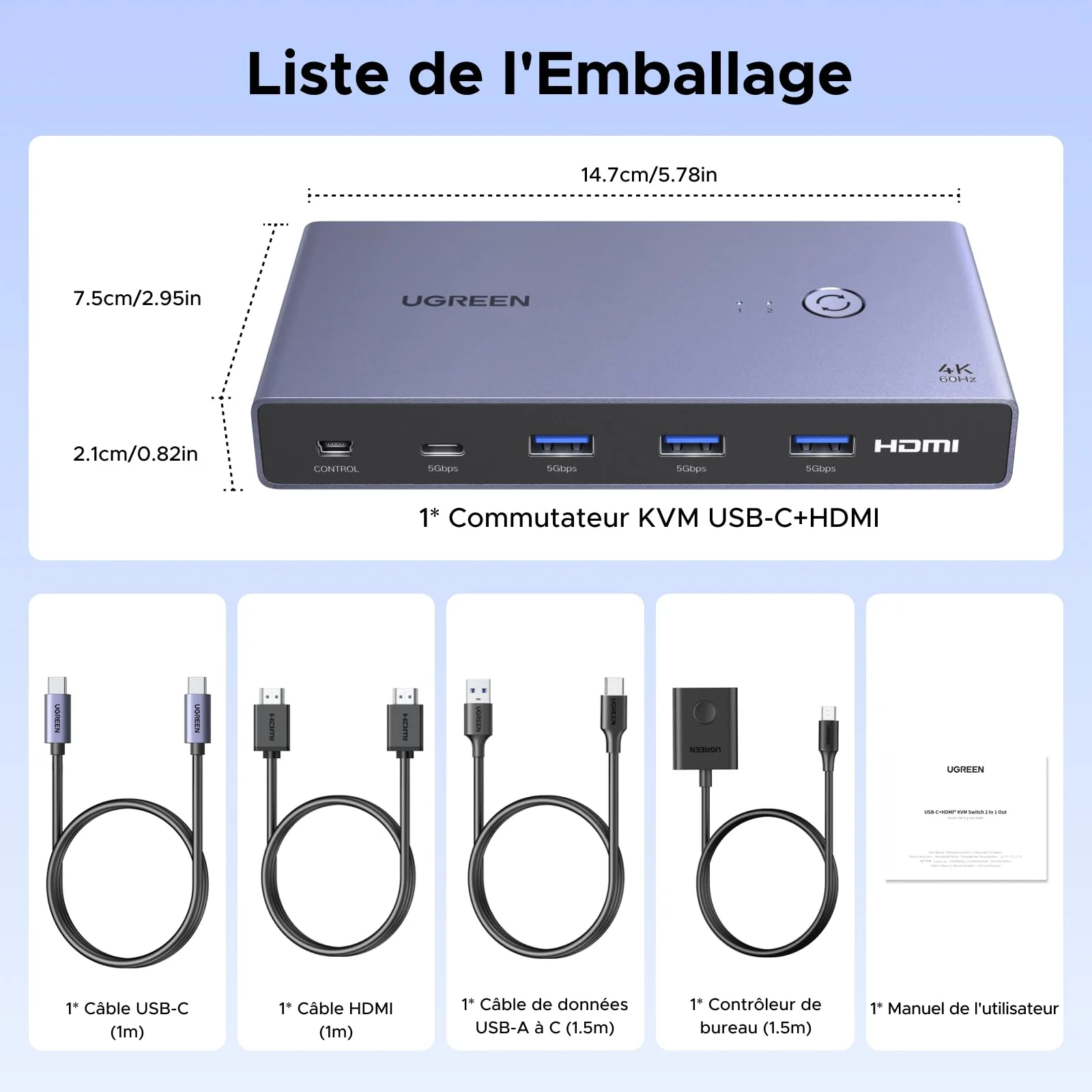 UGREEN KVM Switch 4 ports 4K@60Hz 5Gbps HDR10+ - Image 8