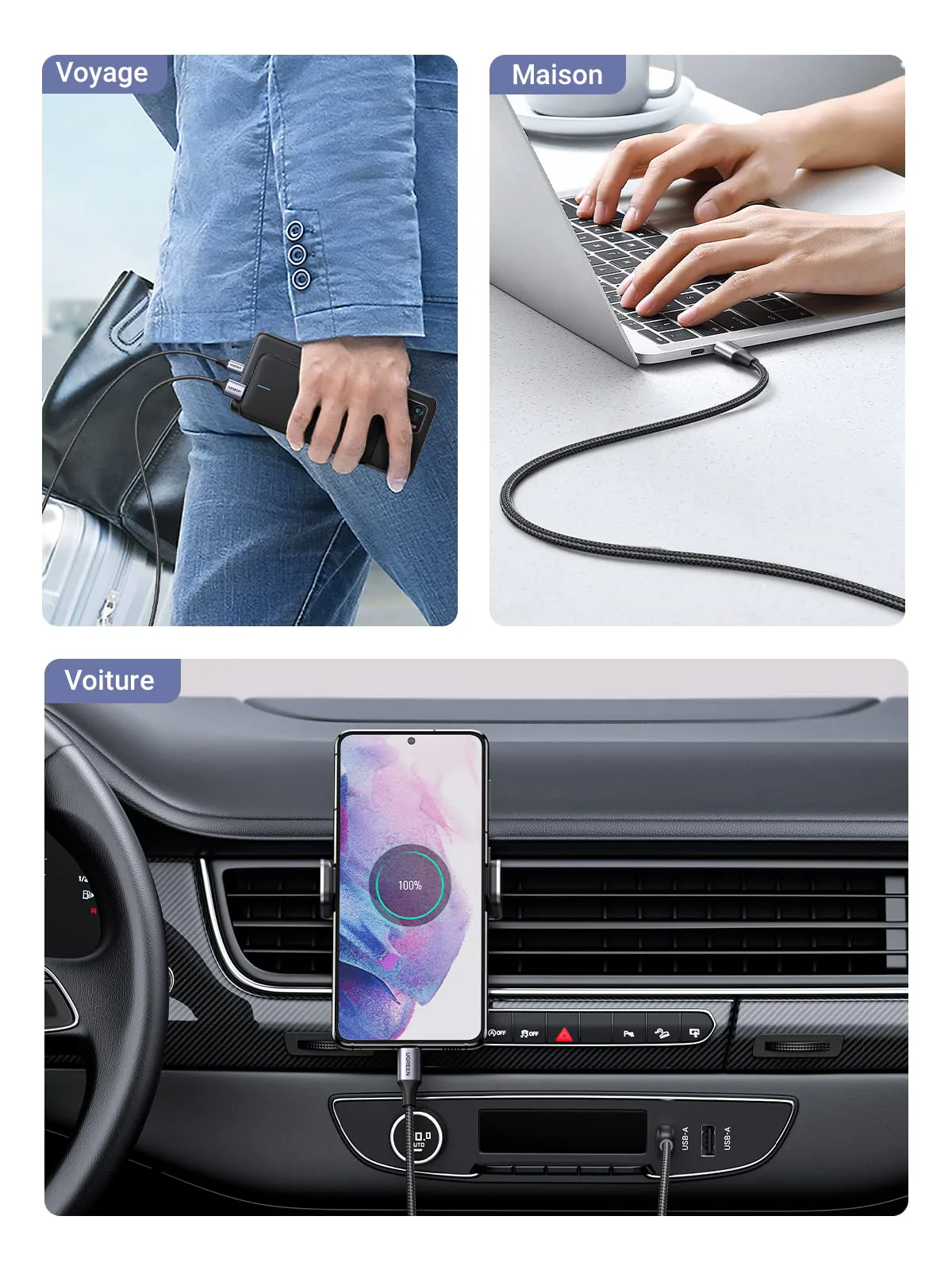 UGREEN Lot de 2 Cable USB C 3A Nylon Tress Cable USB Type C Charge Rapide - Image 7