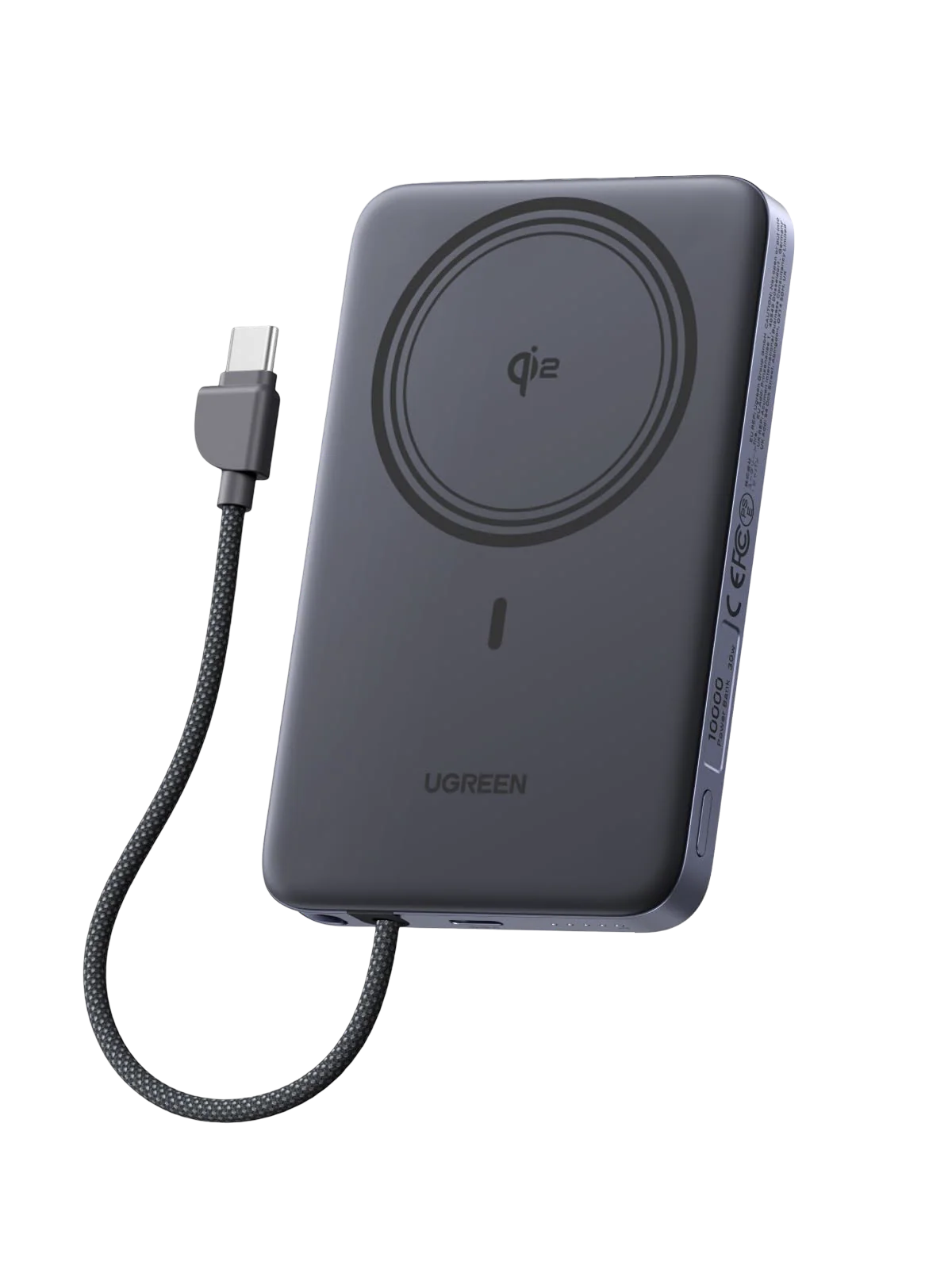 UGREEN MagFlow Air Batterie Externe Magnétique (10 000 mAh, Qi2 15 W, Câble USB-C Intégré)