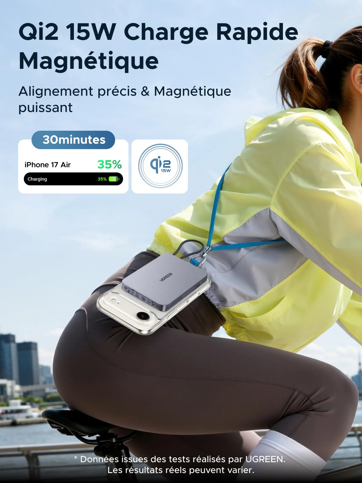 UGREEN MagFlow Air Batterie Externe Magnétique (10 000 mAh, Qi2 15 W, Câble USB-C Intégré) - Image 5