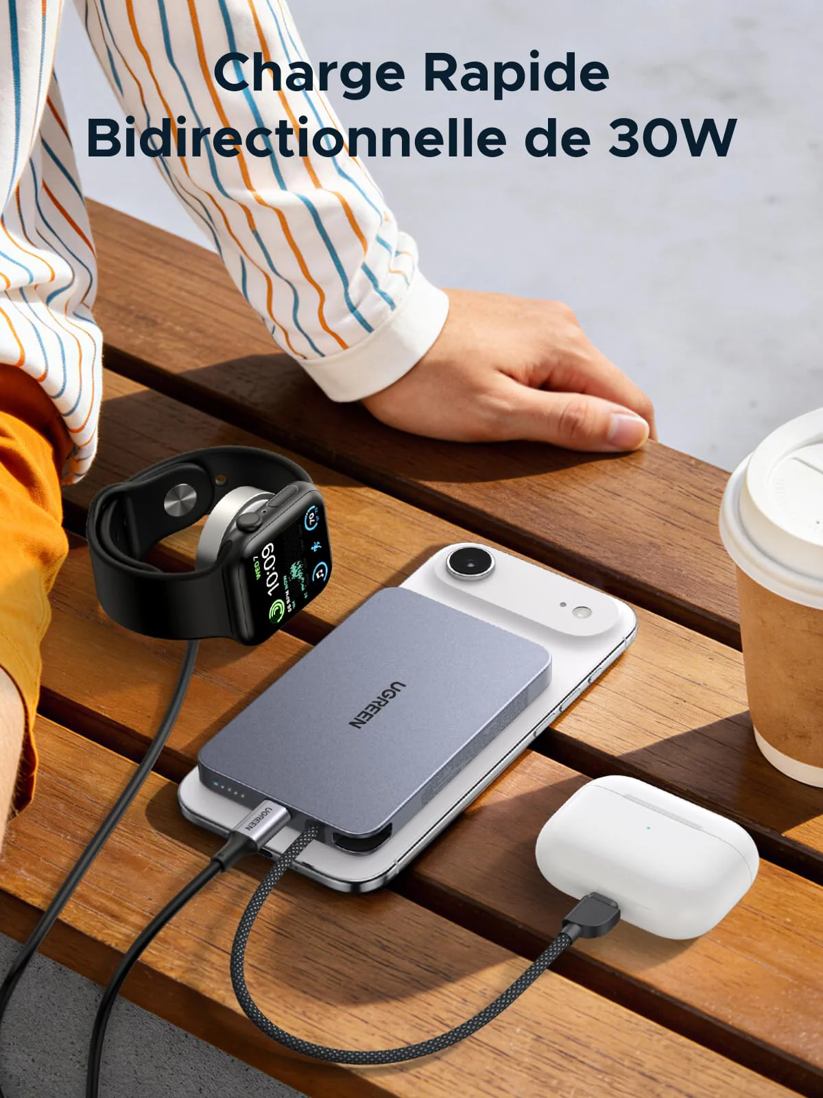 UGREEN MagFlow Air Batterie Externe Magnétique (10 000 mAh, Qi2 15 W, Câble USB-C Intégré) - Image 7