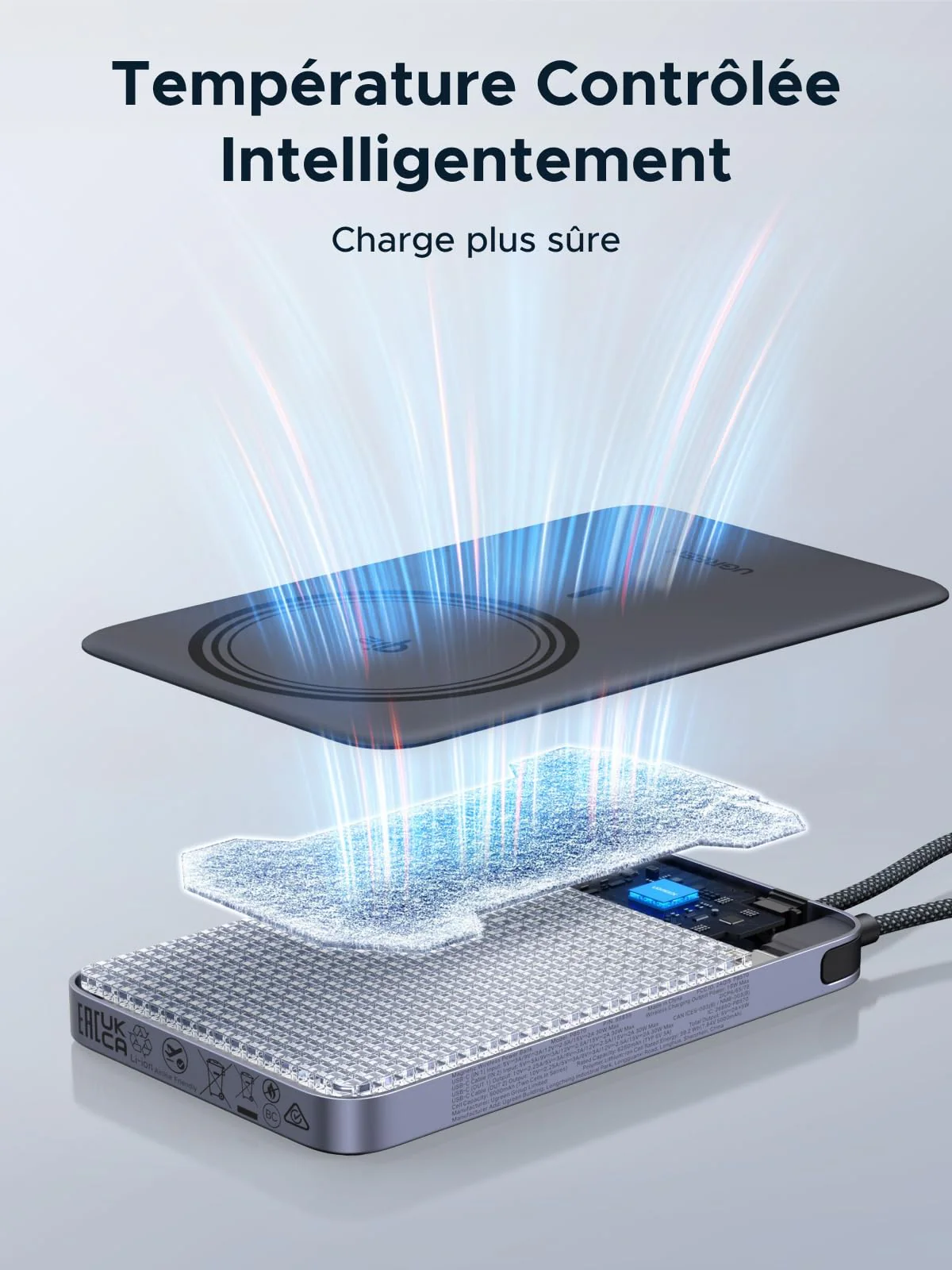 UGREEN MagFlow Air Batterie Externe Magnétique (10 000 mAh, Qi2 15 W, Câble USB-C Intégré) - Image 9