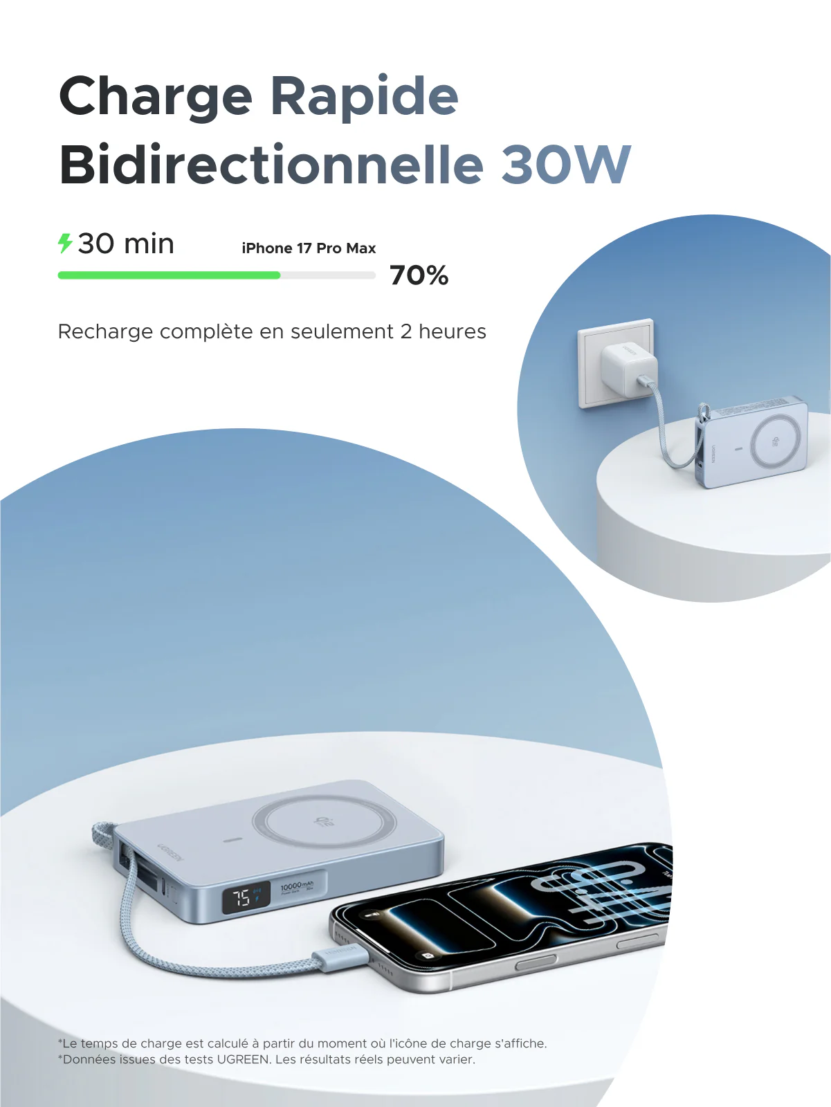 UGREEN MagFlow Batterie Externe Magnétique Sans Fil (10000mAh, Qi2 25W, Compatible MagSafe) - Image 3