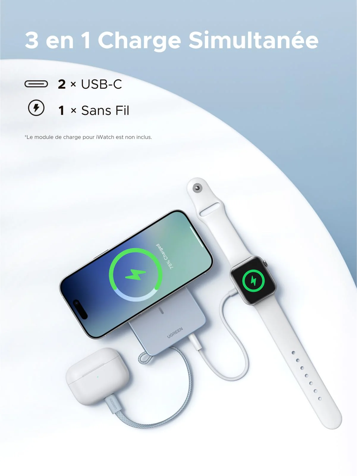 UGREEN MagFlow Batterie Externe Magnétique Sans Fil (10000mAh, Qi2 25W, Compatible MagSafe) - Image 6
