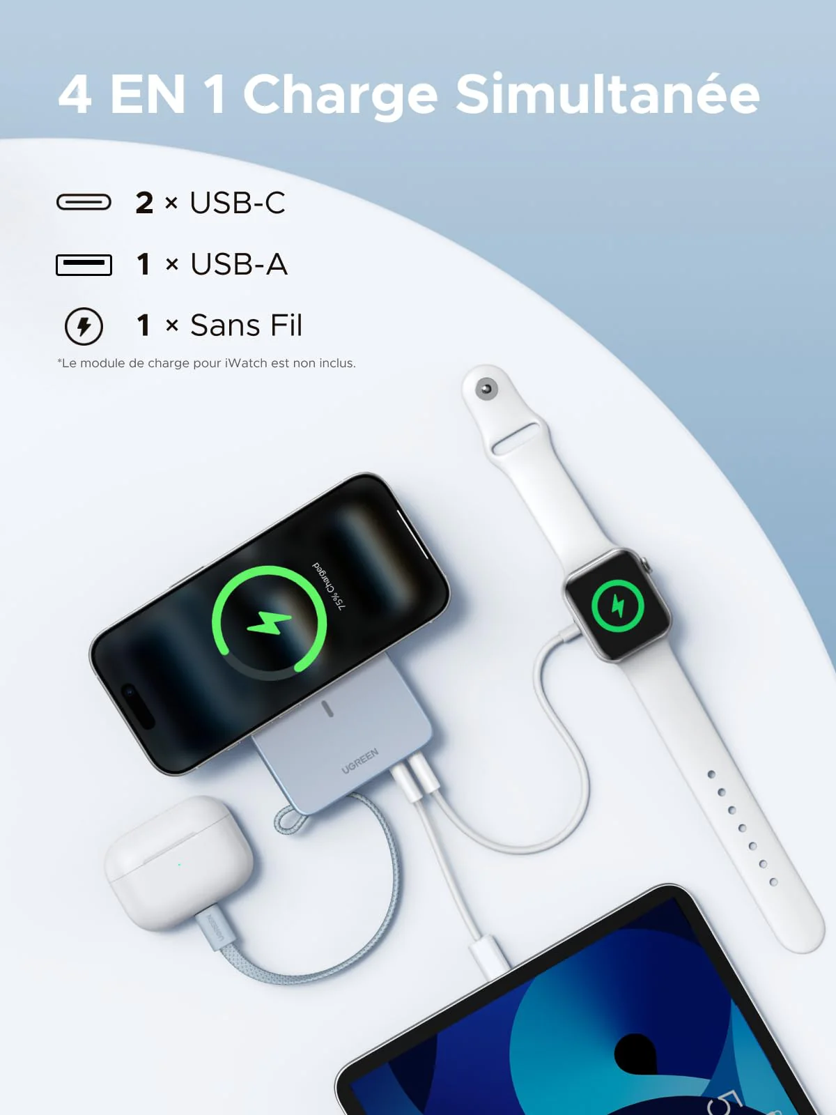 UGREEN MagFlow Batterie Externe Sans Fil Magnétique 20000 mAh 45 W (Compatible MagSafe) - Image 4