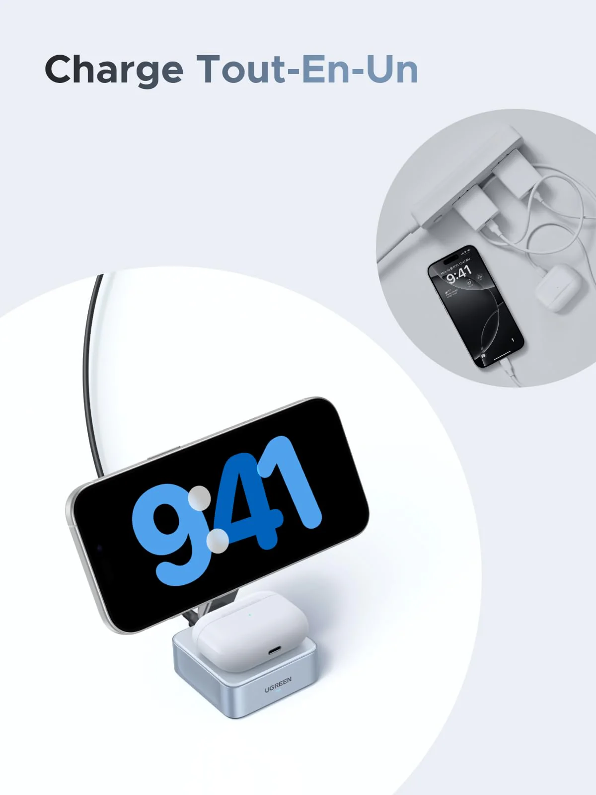 UGREEN MagFlow Chargeur sans fil magnétique 2-en-1 (Qi2 25 W, compatible MagSafe) - Image 9
