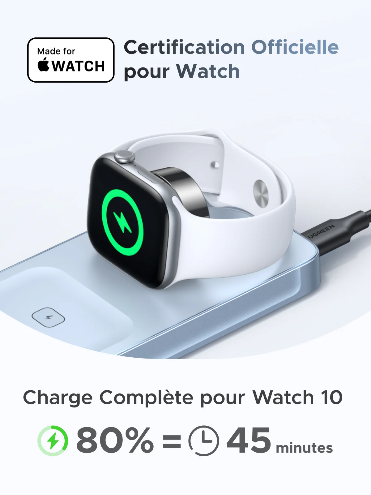 UGREEN MagFlow Chargeur sans fil magnétique 3-en-1 (Qi2 25 W, compatible MagSafe) - Image 4