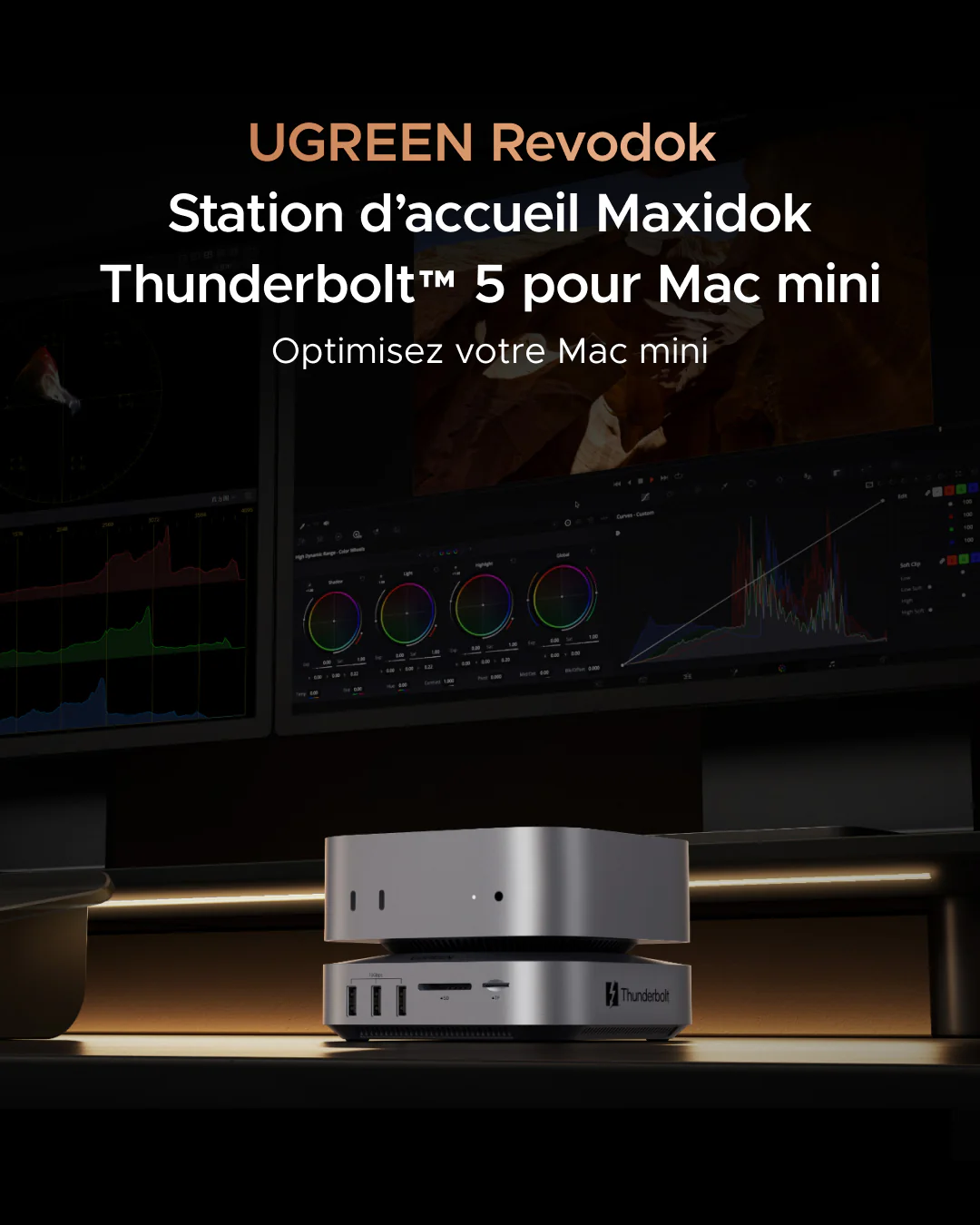 UGREEN Maxidok Station d’accueil Thunderbolt™ 5 10-en-1 pour Mac mini avec slot SSD M.2 NVMe, double affichage 6K pour Mac mini M4/M4 Pro - Image 2